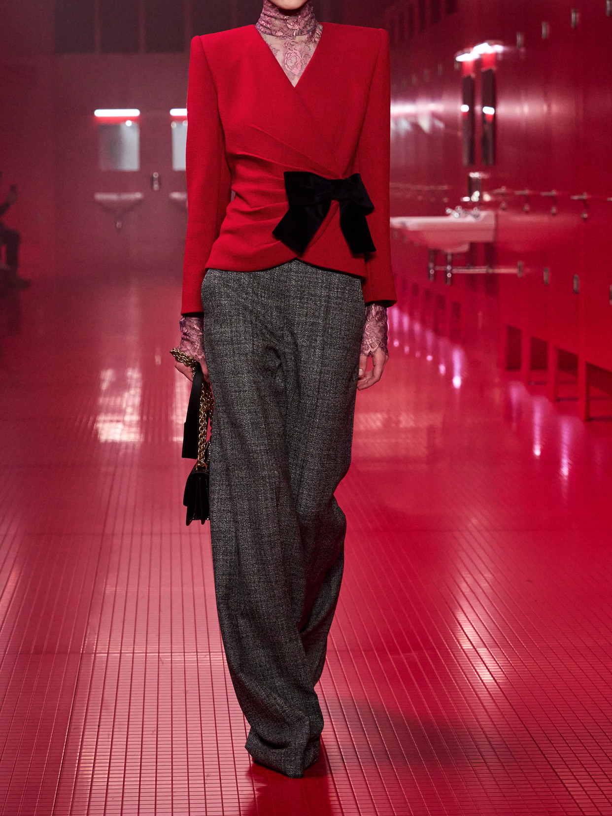 Valentino Bow-detailed Ruched Wool-crepe Wrap Jacket In Red