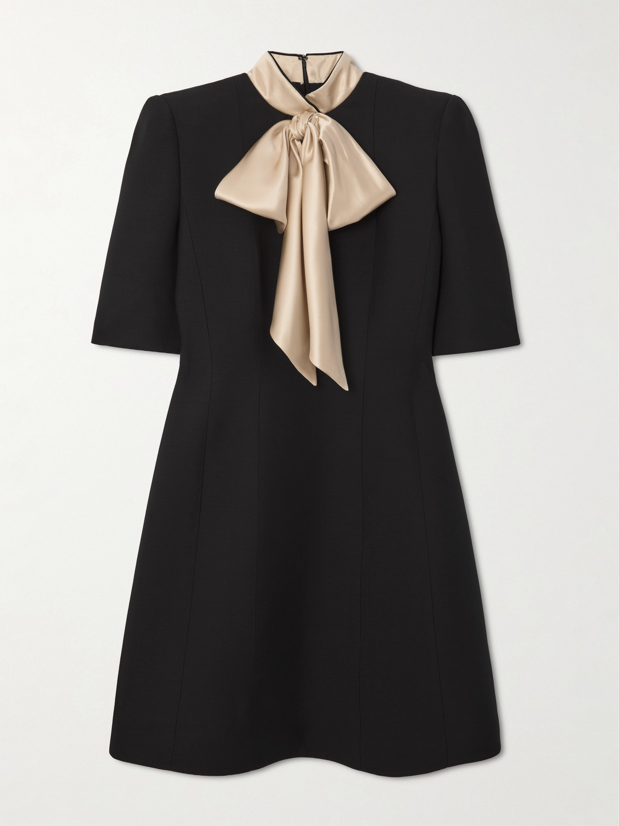 Valentino Bow-detailed Wool And Silk-blend Mini Dress In Black