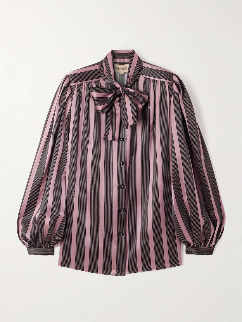Valentino Garavani — Pussy-bow striped silk-satin blouse