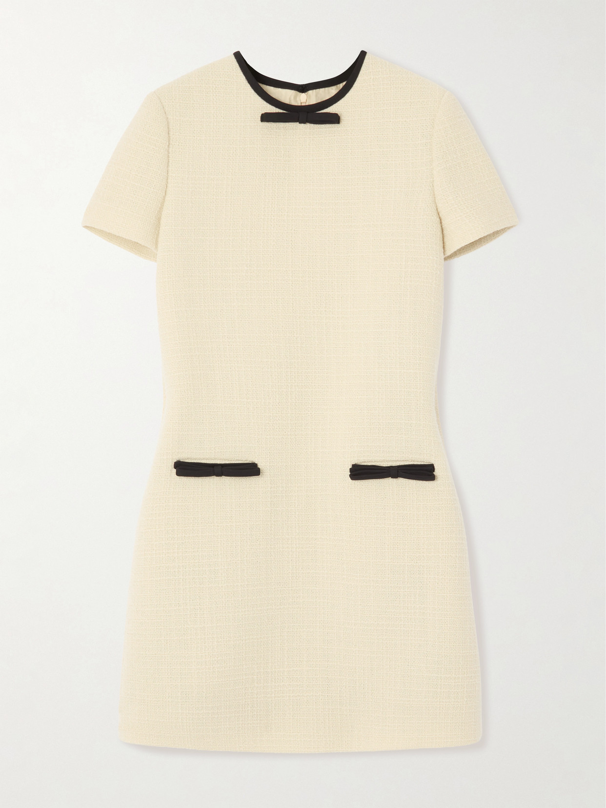 Valentino Bow-embellished Wool-blend Tweed Mini Dress In Neutral