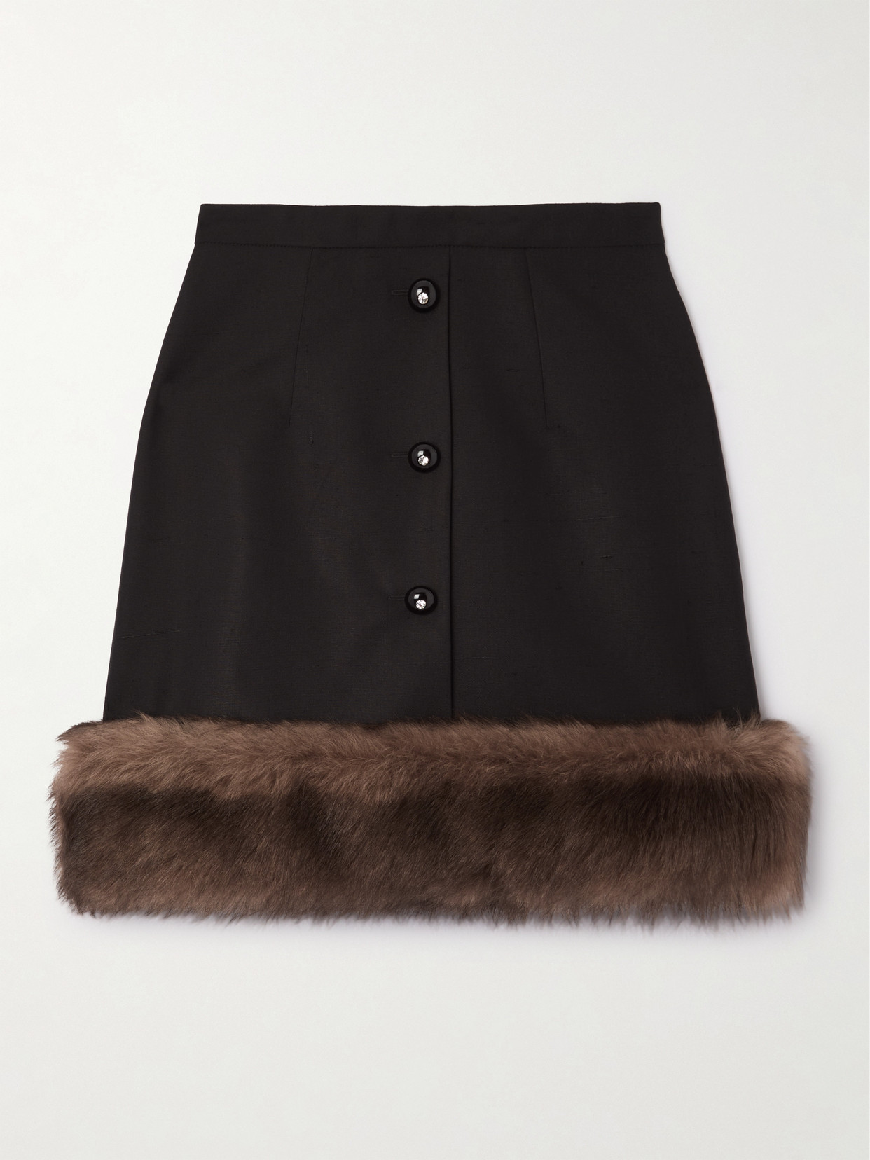 Valentino Shearling-trimmed Embellished Silk Mini Skirt In Brown