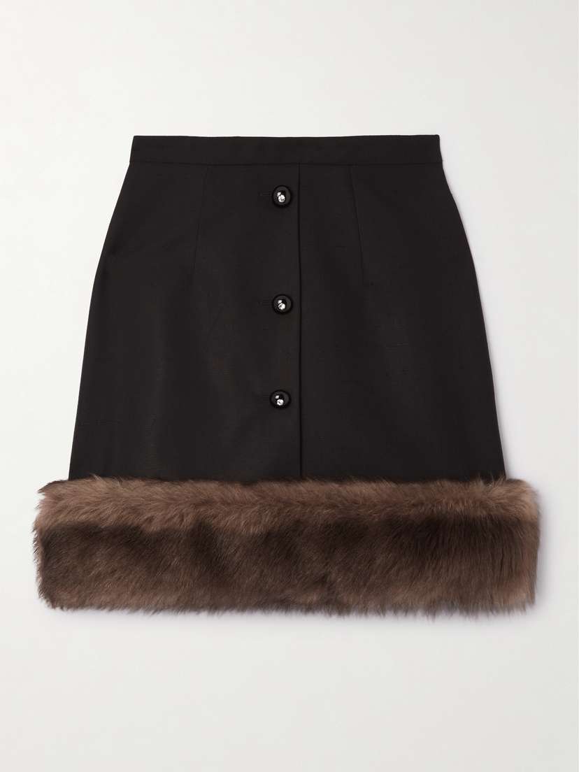 Valentino Garavani — Shearling-trimmed embellished silk mini skirt