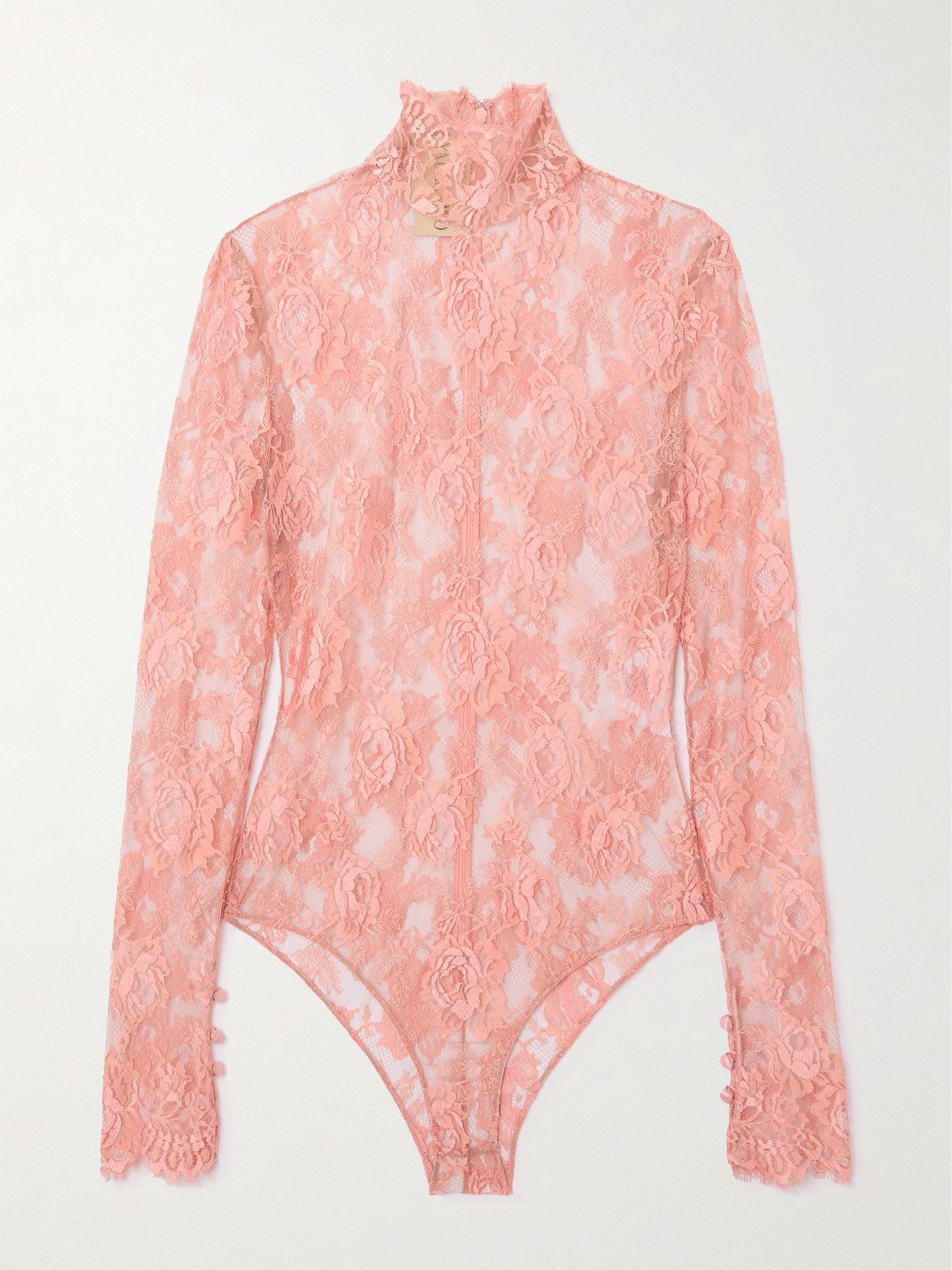 Valentino Stretch-lace Turtleneck Bodysuit In Pink