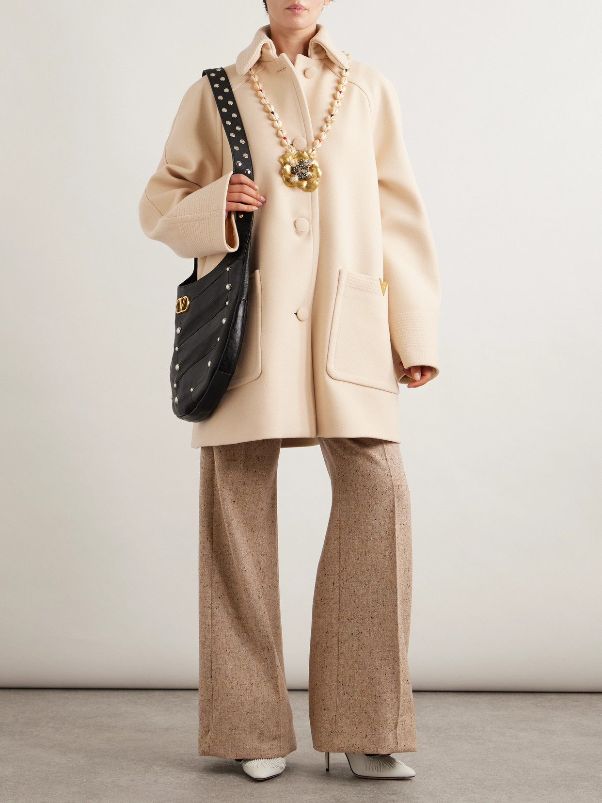 Valentino High-rise Virgin Wool Wide-leg Pants In Brown