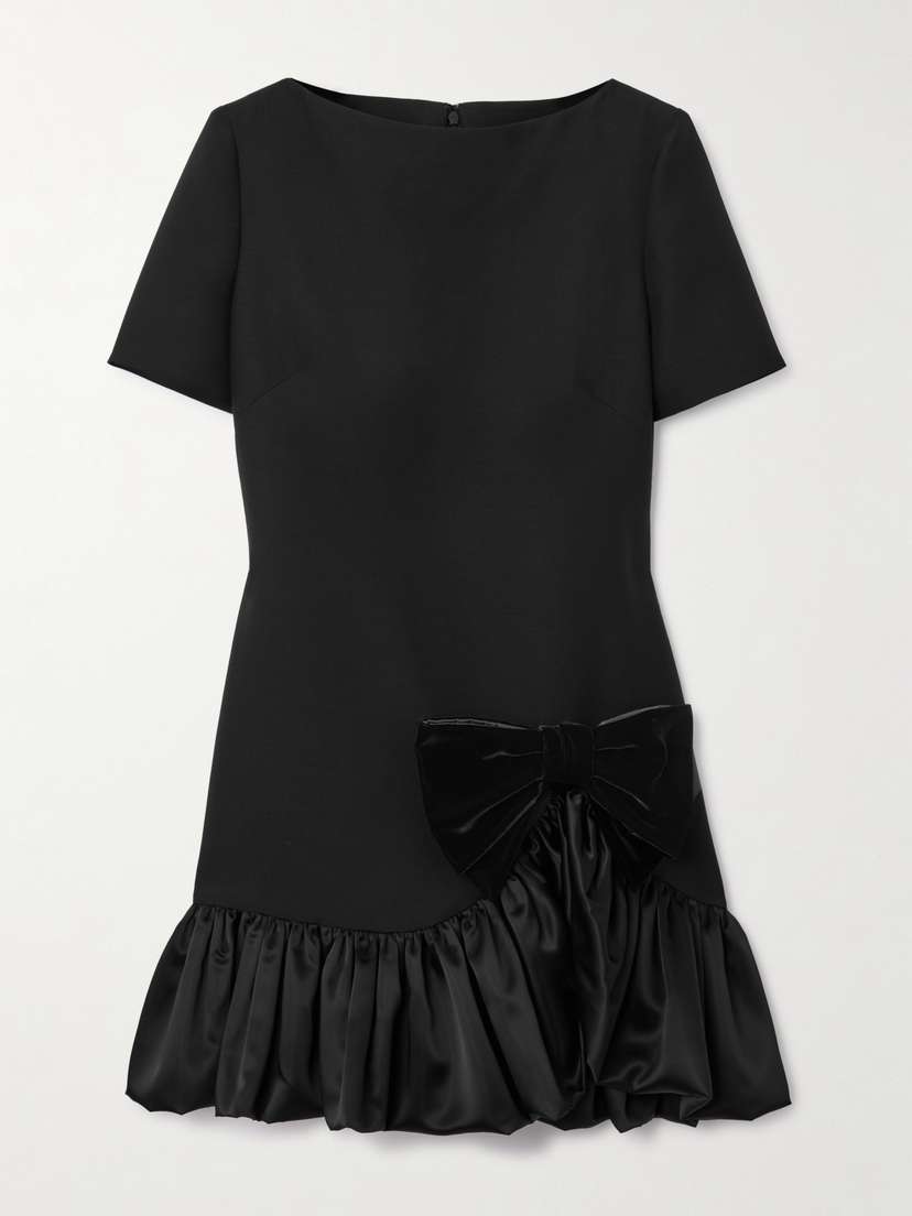Valentino Garavani Bow-embellished Velvet- And Satin-trimmed Wool And Silk-blend Mini Dress