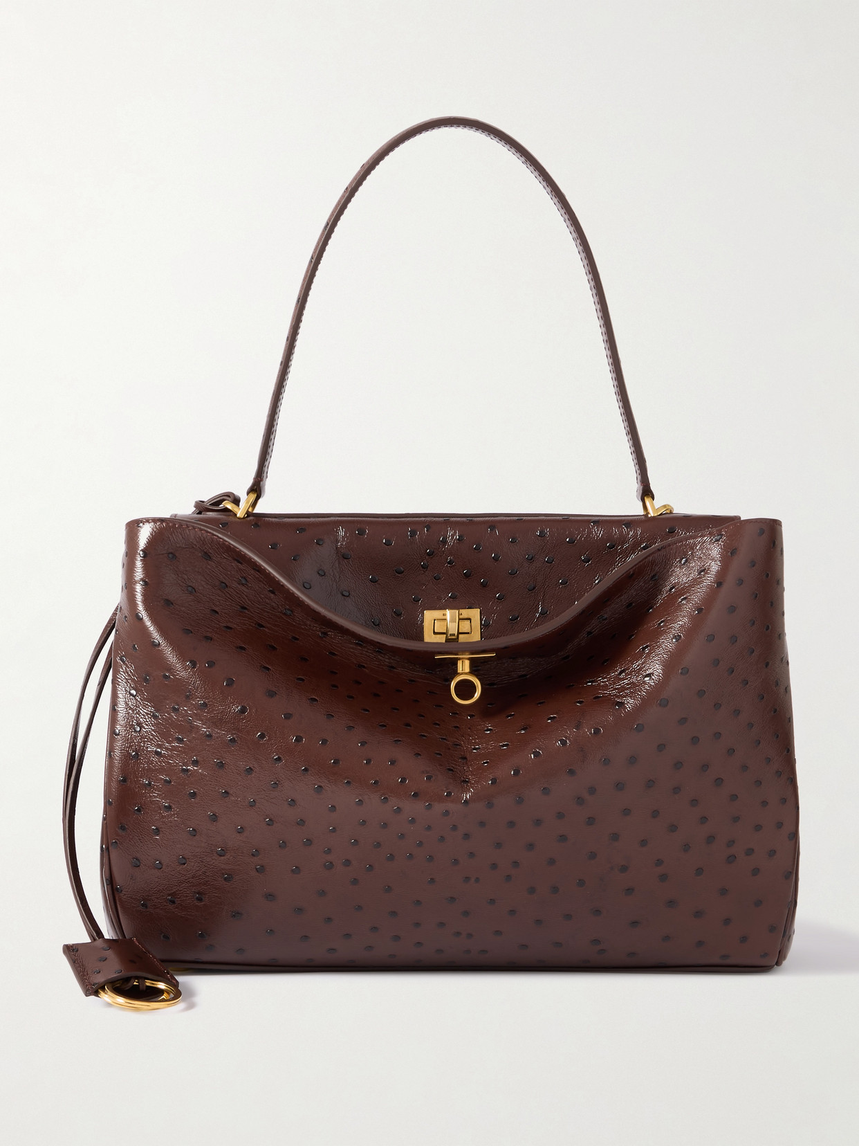 Balenciaga Rodeo Medium Ostrich-embossed Top-handle Bag In 2053 Chocolate