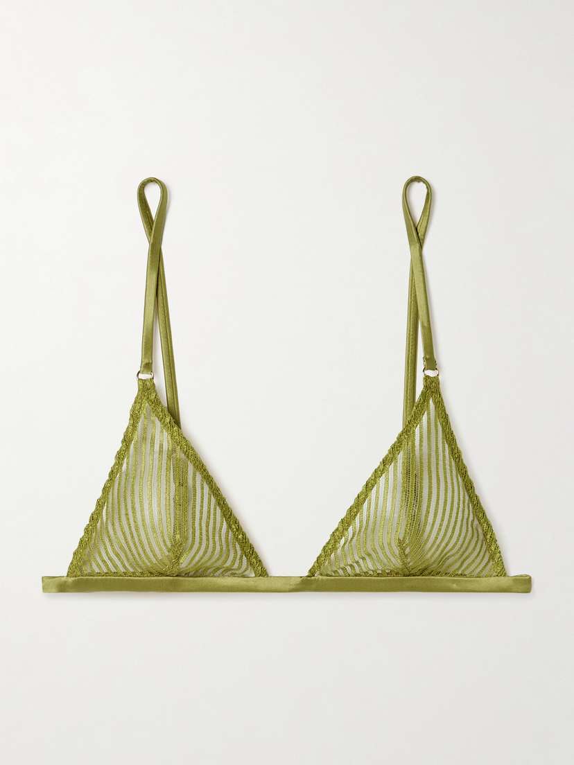 Kiki de Montparnasse Silk-blend Satin-trimmed Embroidered Tulle Soft-cup Triangle Bra