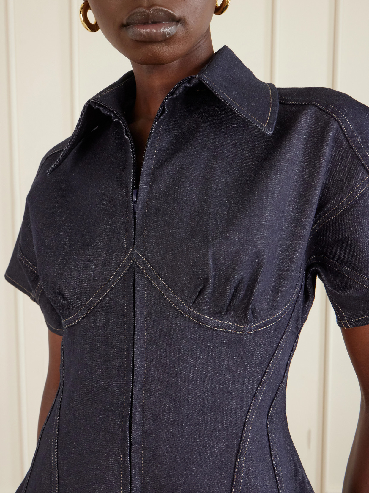 Paneled Denim Blouse