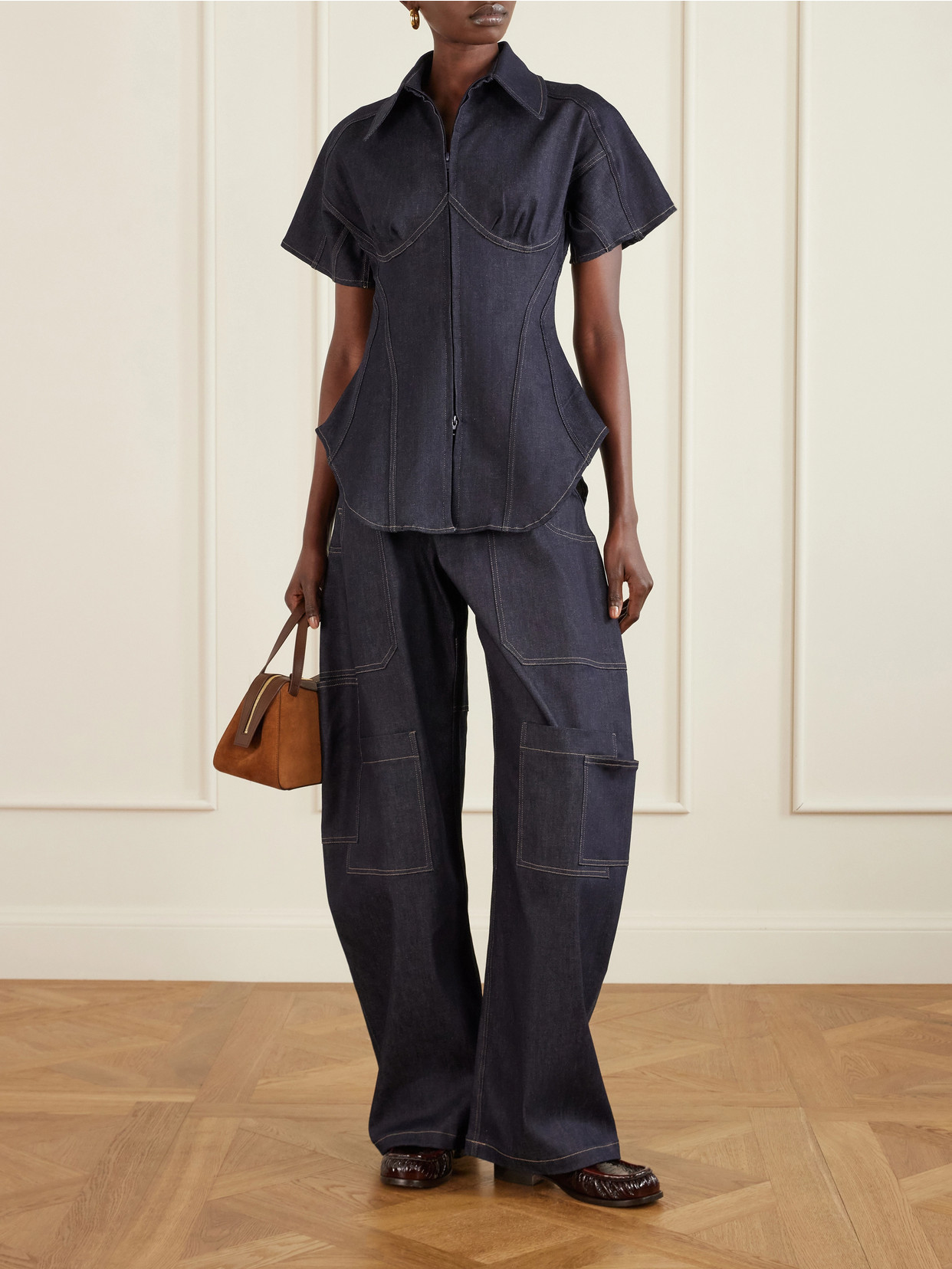 Paneled Denim Blouse