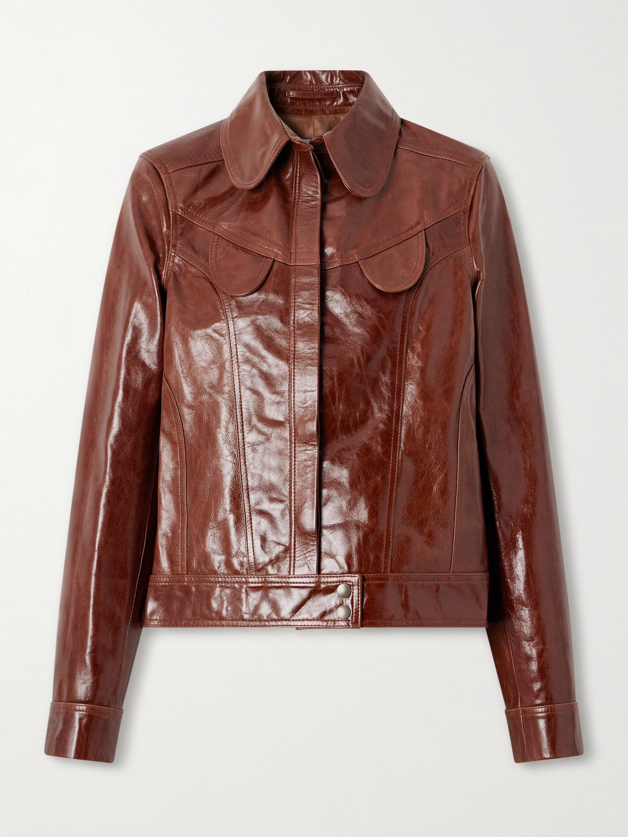 Tolu Coker Paneled Glossed-leather Jacket In Brown