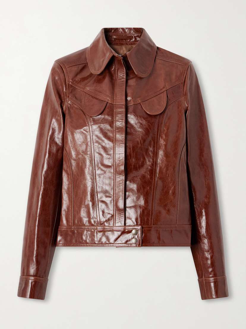 Tolu Coker Paneled Glossed-leather Jacket