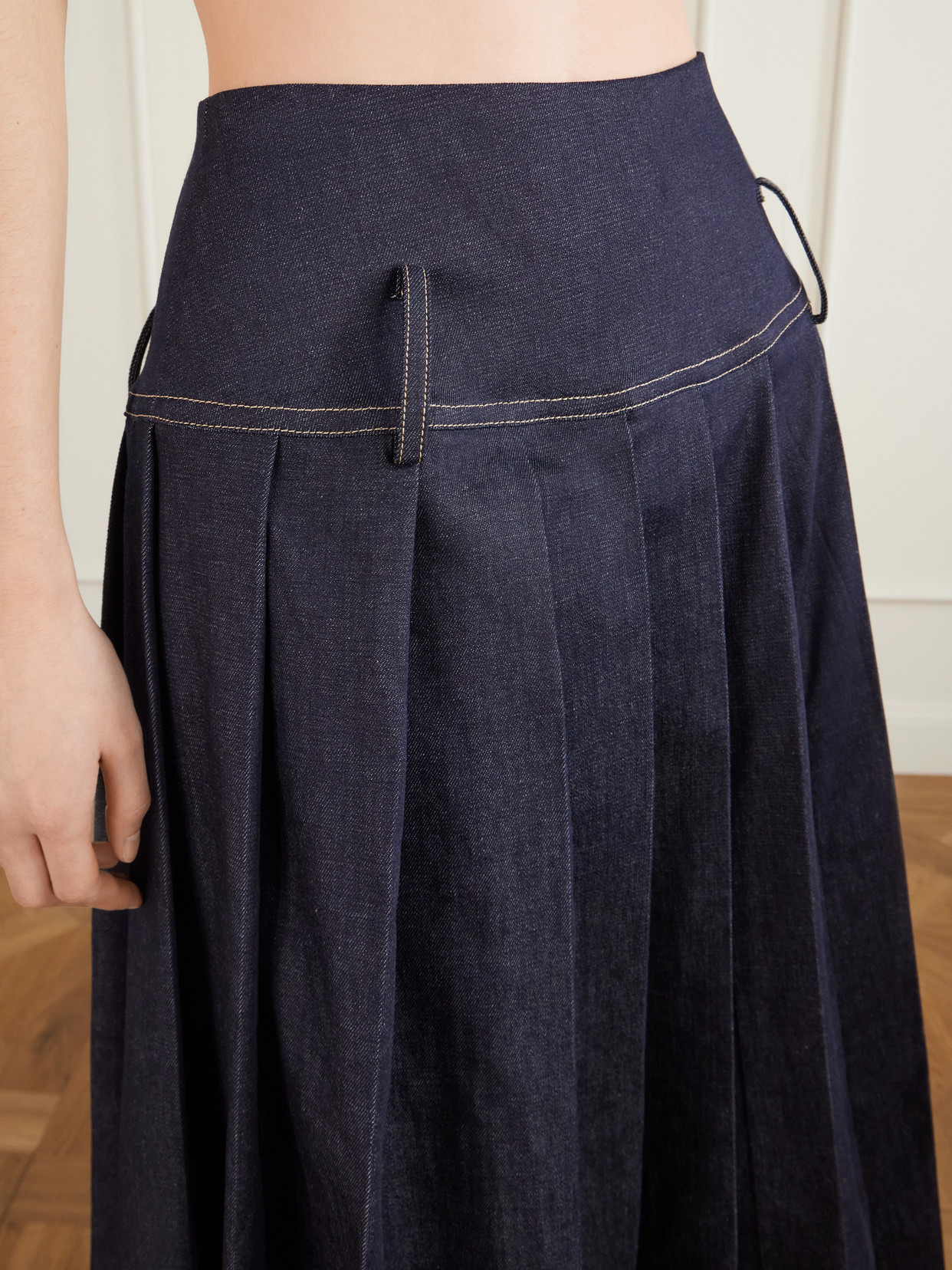 Pleated Denim Maxi