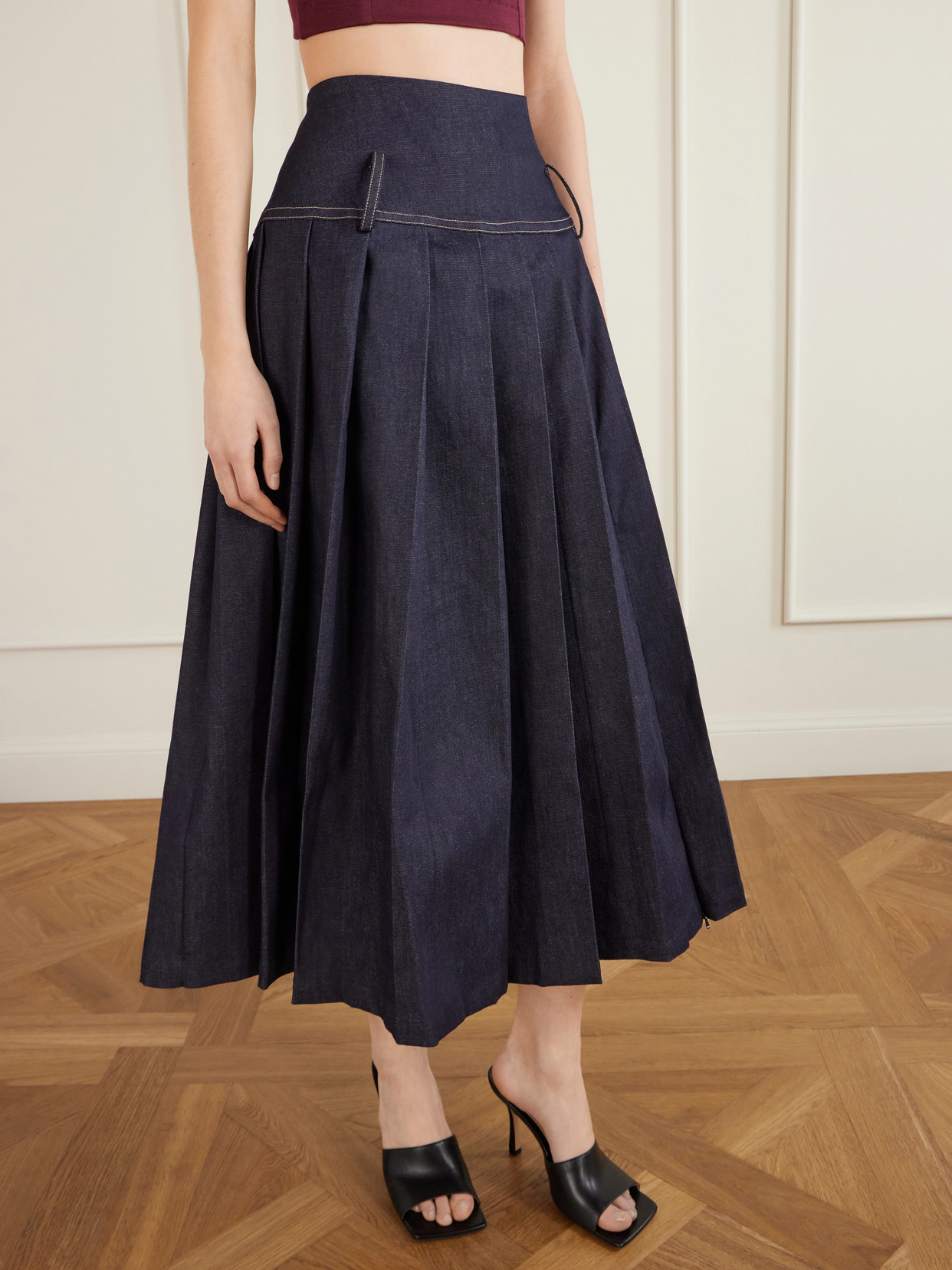 Pleated Denim Maxi