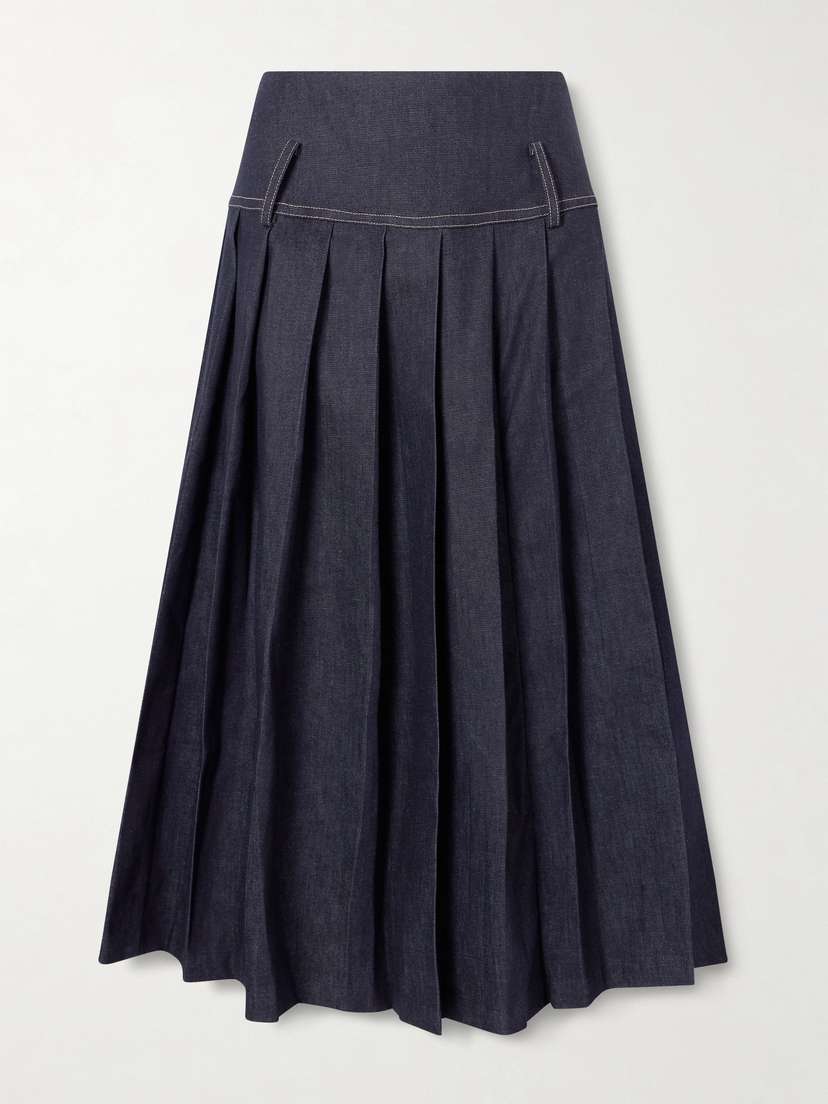 Tolu Coker Pleated Denim Maxi Skirt