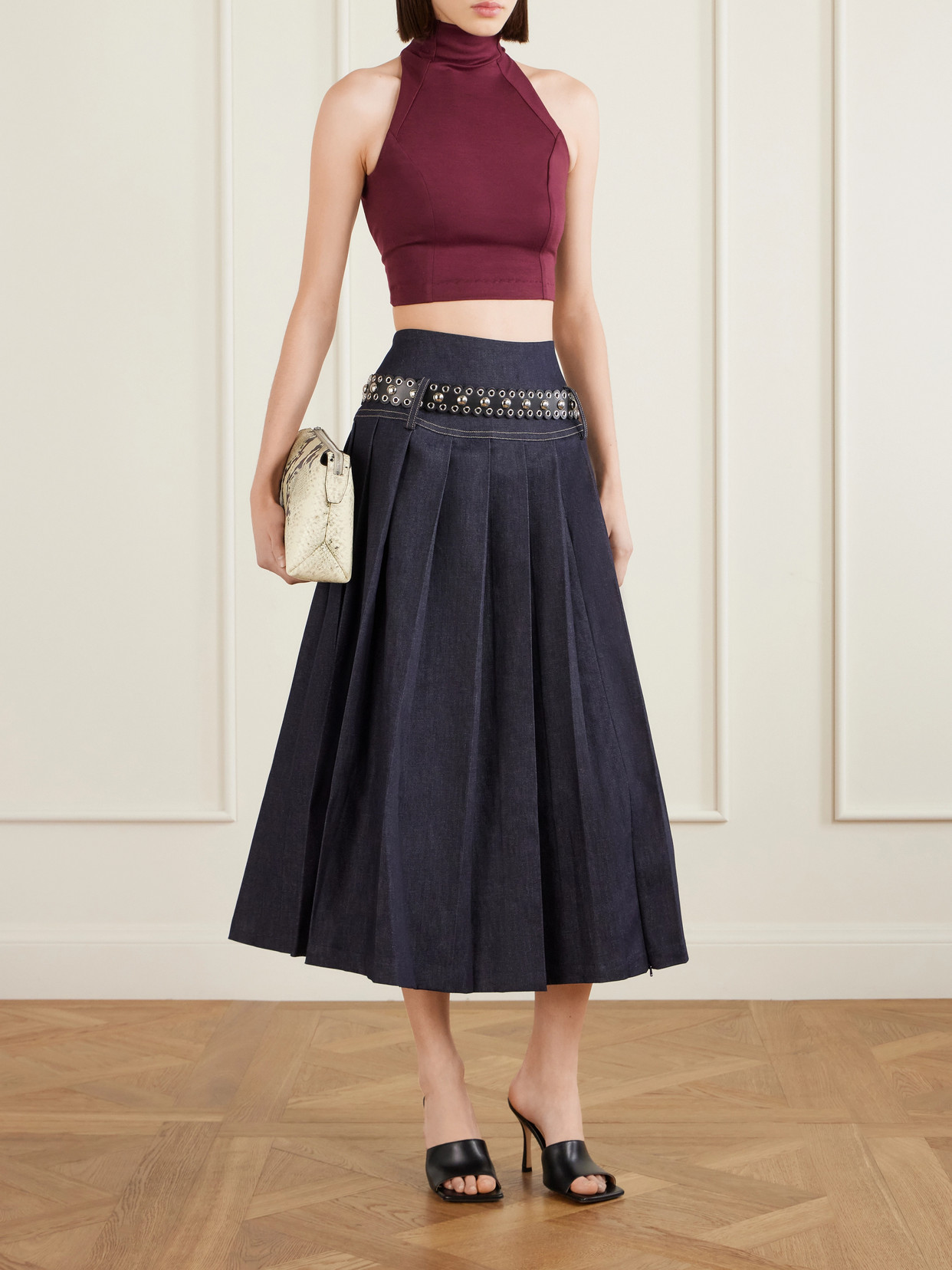 Pleated Denim Maxi
