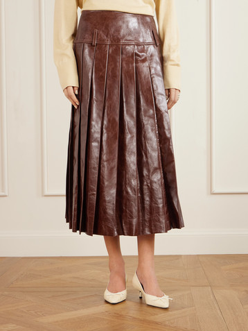 TOLU COKER Pleated glossed-leather midi skirt