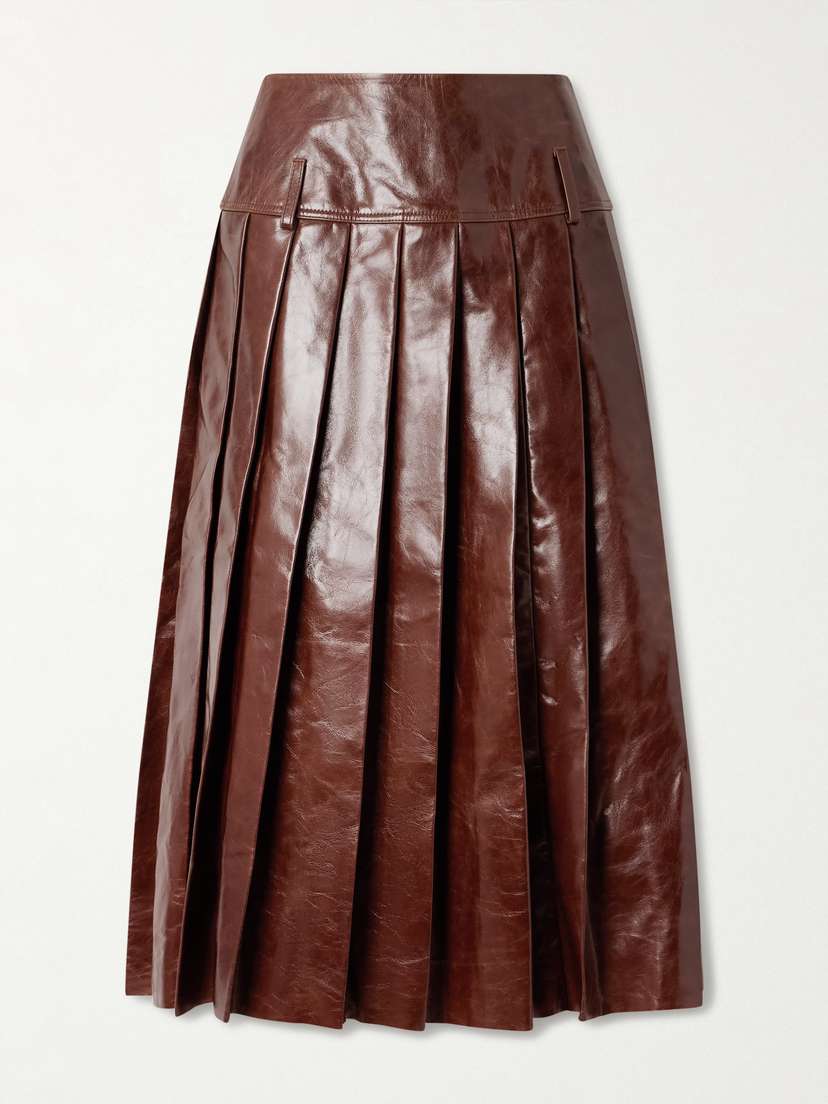 Tolu Coker Pleated Glossed-leather Midi Skirt