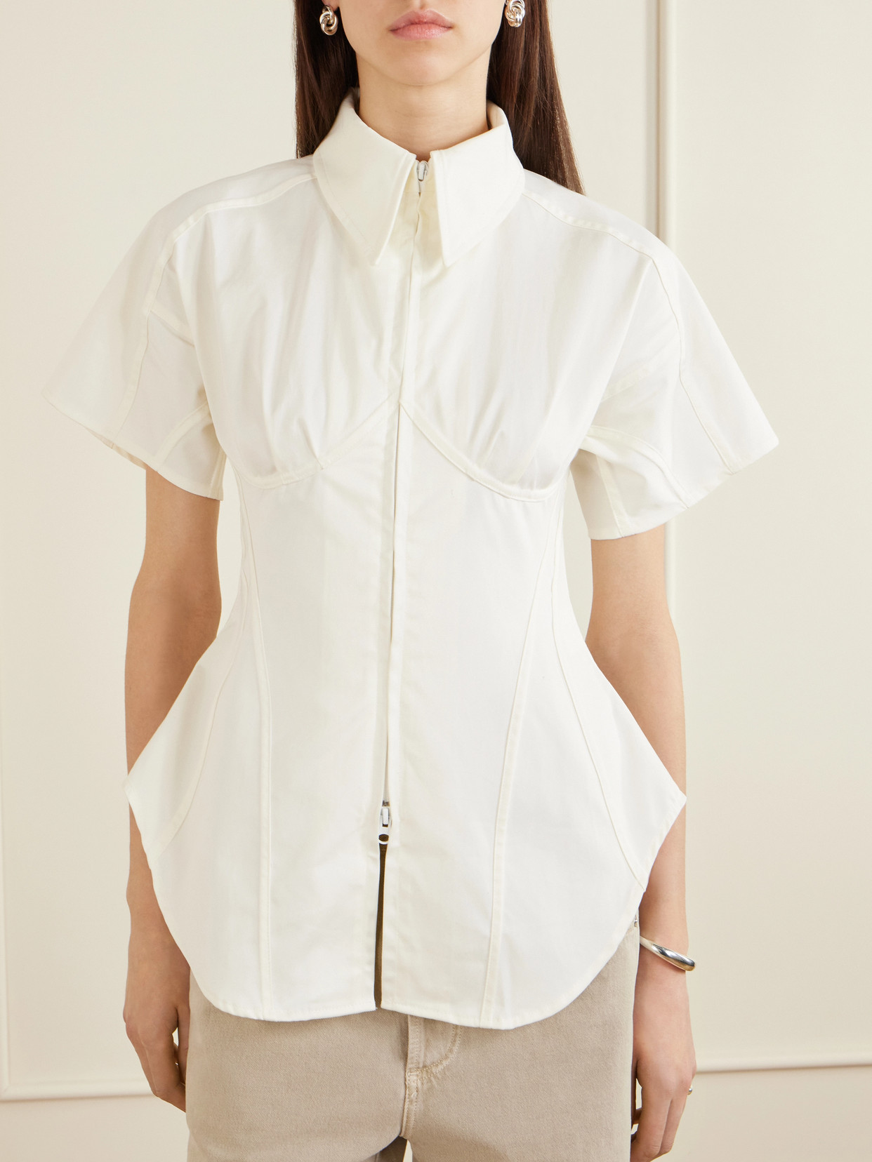 Paneled Cotton-Blend Twill Blouse