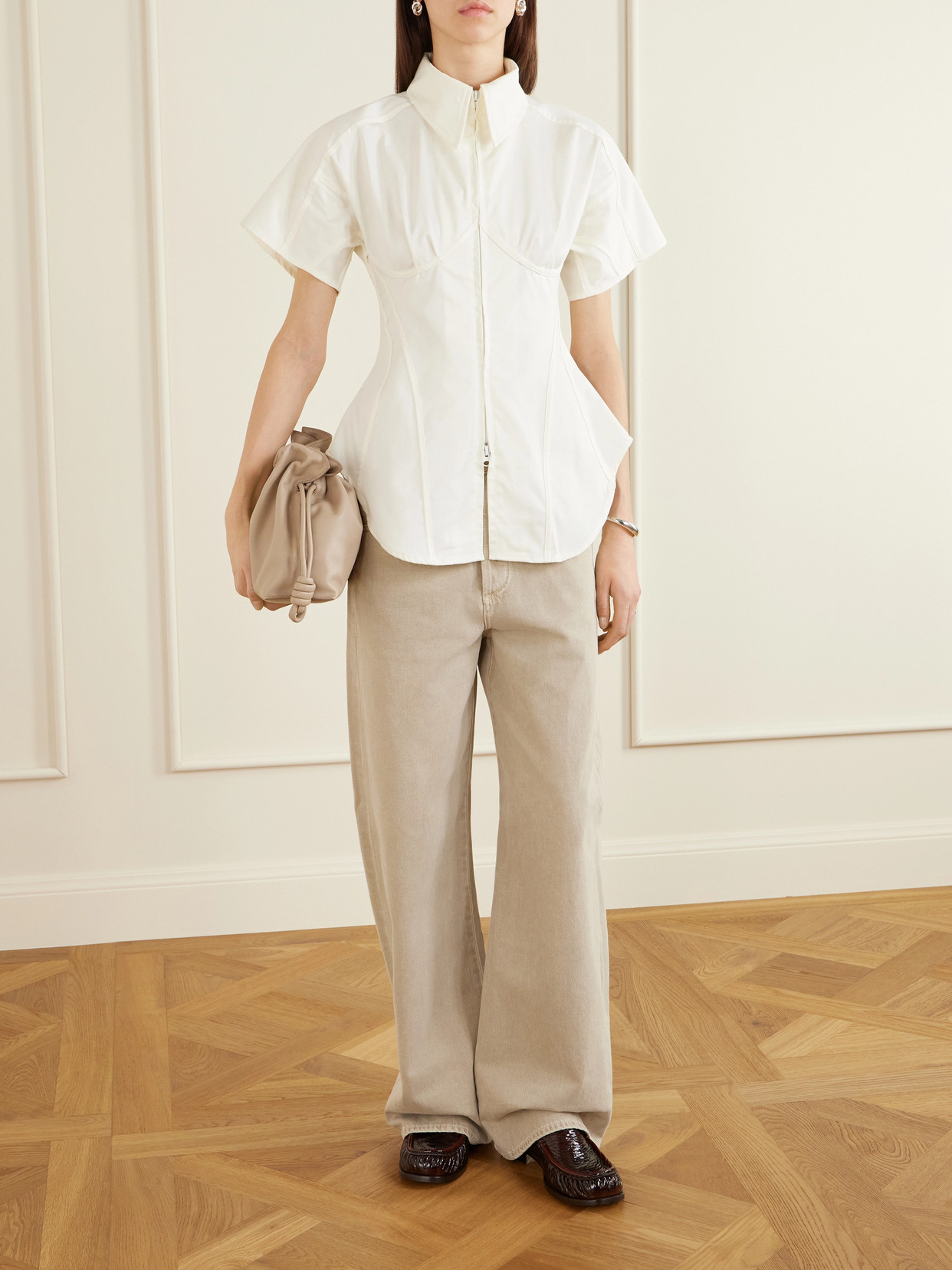 Paneled Cotton-Blend Twill Blouse