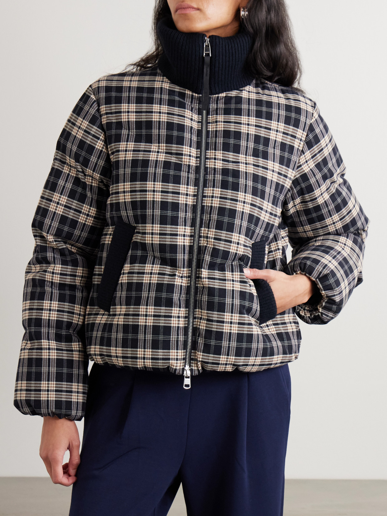 Varley Bryony Ribbed Knit-trimmed Quilted Checked Ski Jacket In Multi