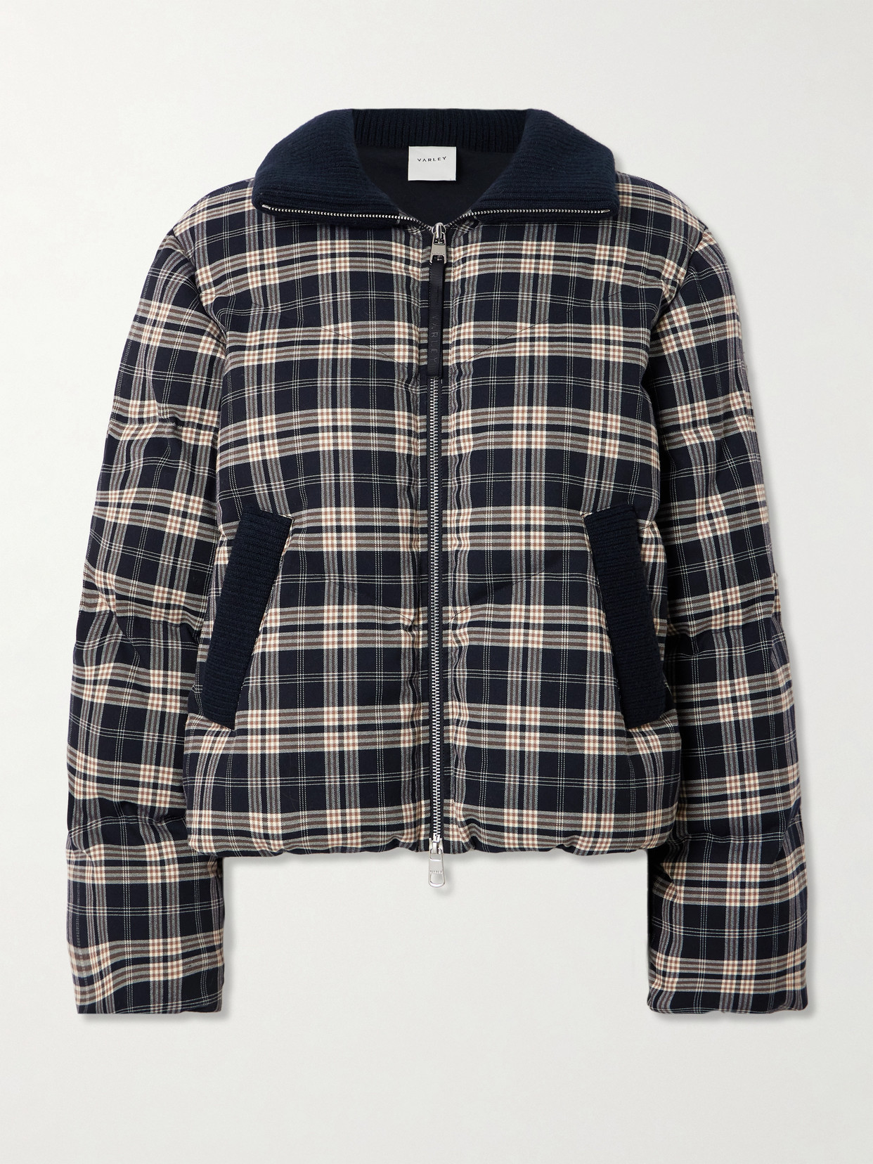 Varley Bryony Ribbed Knit-trimmed Quilted Checked Ski Jacket In Blue