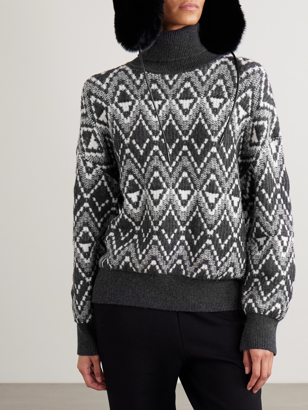 Varley Ida Fair Isle Knitted Turtleneck Sweater In Black