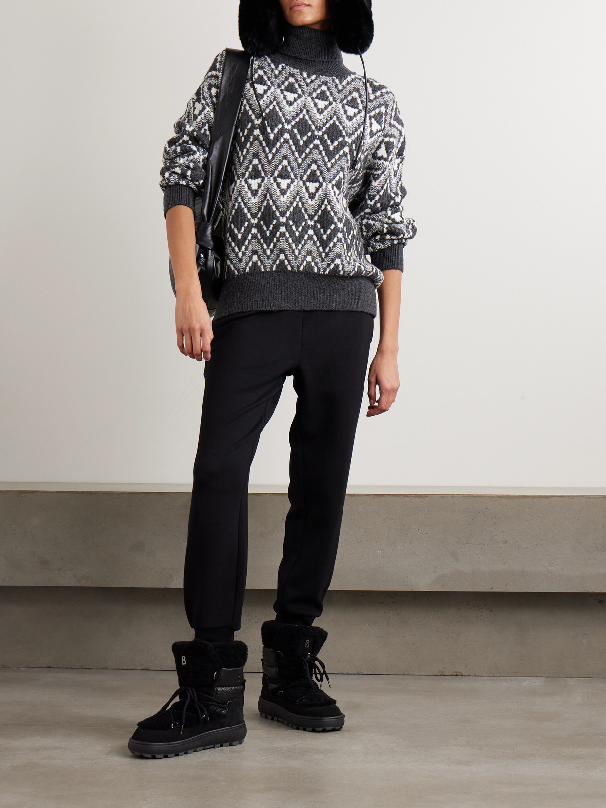 Varley Ida Fair Isle Knitted Turtleneck Sweater In Black