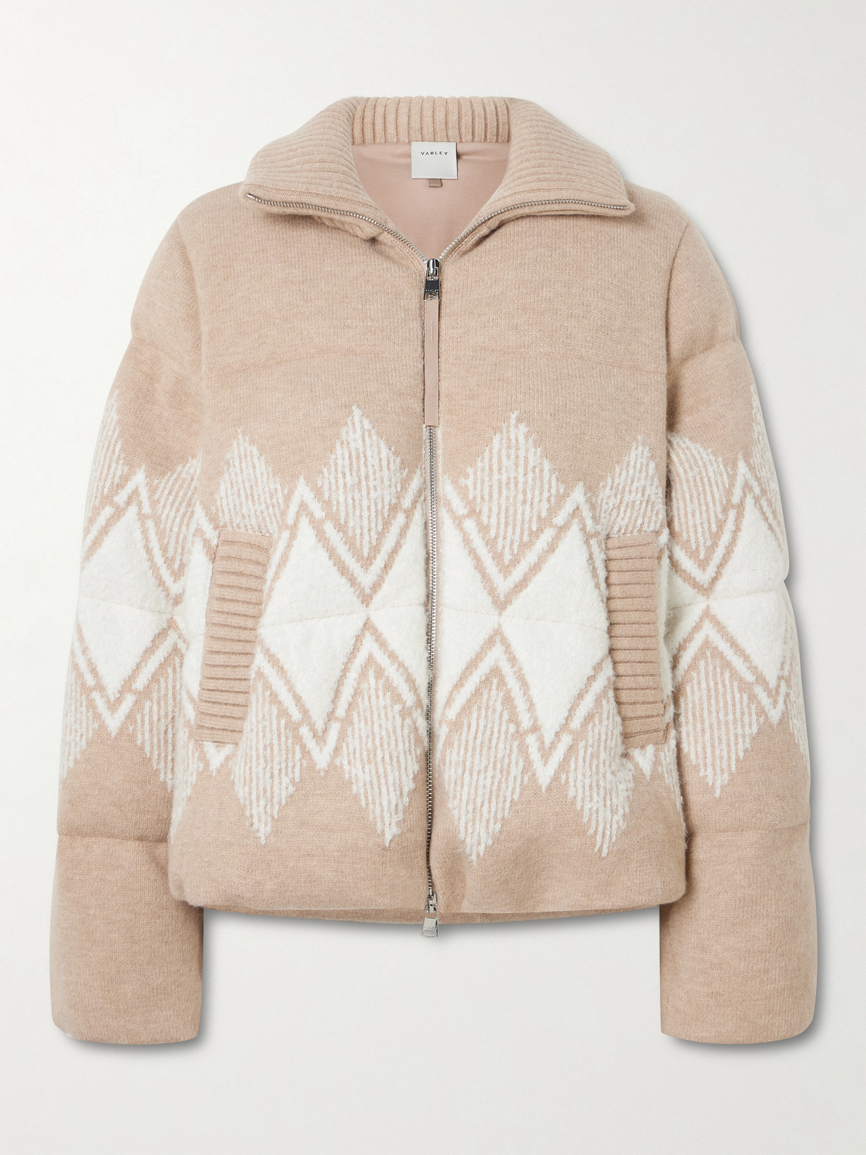 Varley Belinda Padded Fair Isle Knitted Jacket In Neutral