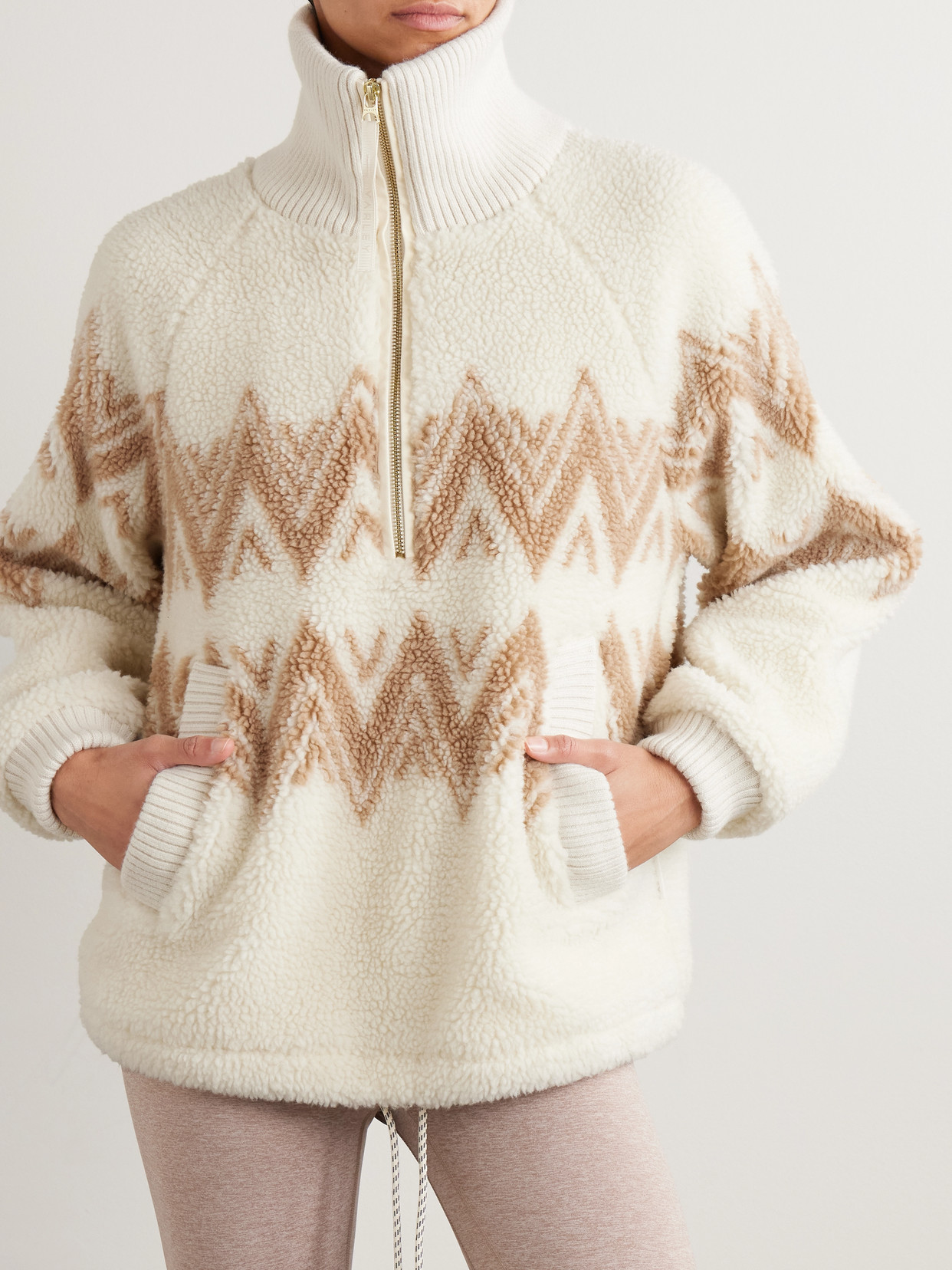 Hendrik Ribbed Knit-Trimmed Printed Fleece Half-Zip Sweater