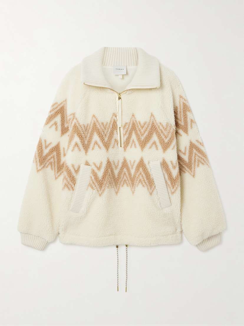 Varley Hendrik Ribbed Knit-trimmed Printed Fleece Half-zip Sweater