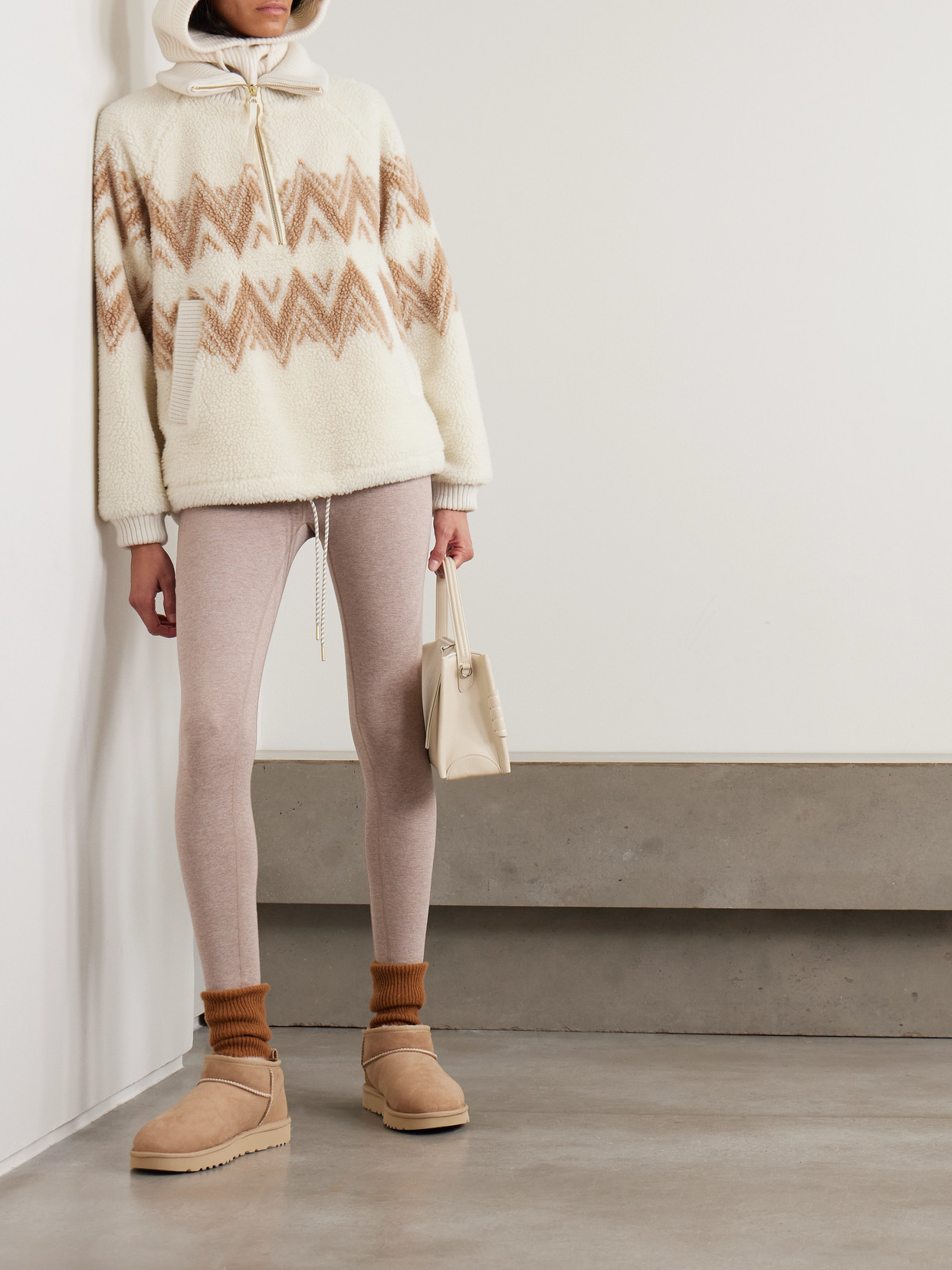 Hendrik Ribbed Knit-Trimmed Printed Fleece Half-Zip Sweater
