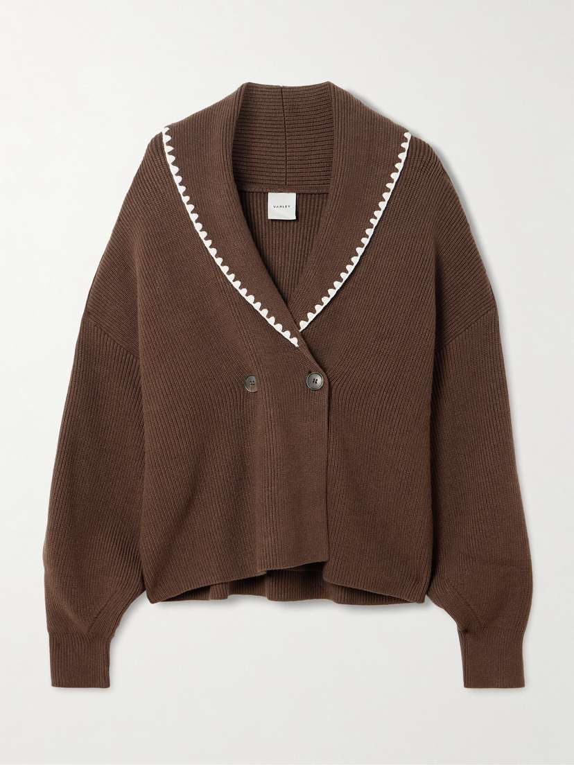 Varley Totley Embroidered Ribbed-knit Cardigan