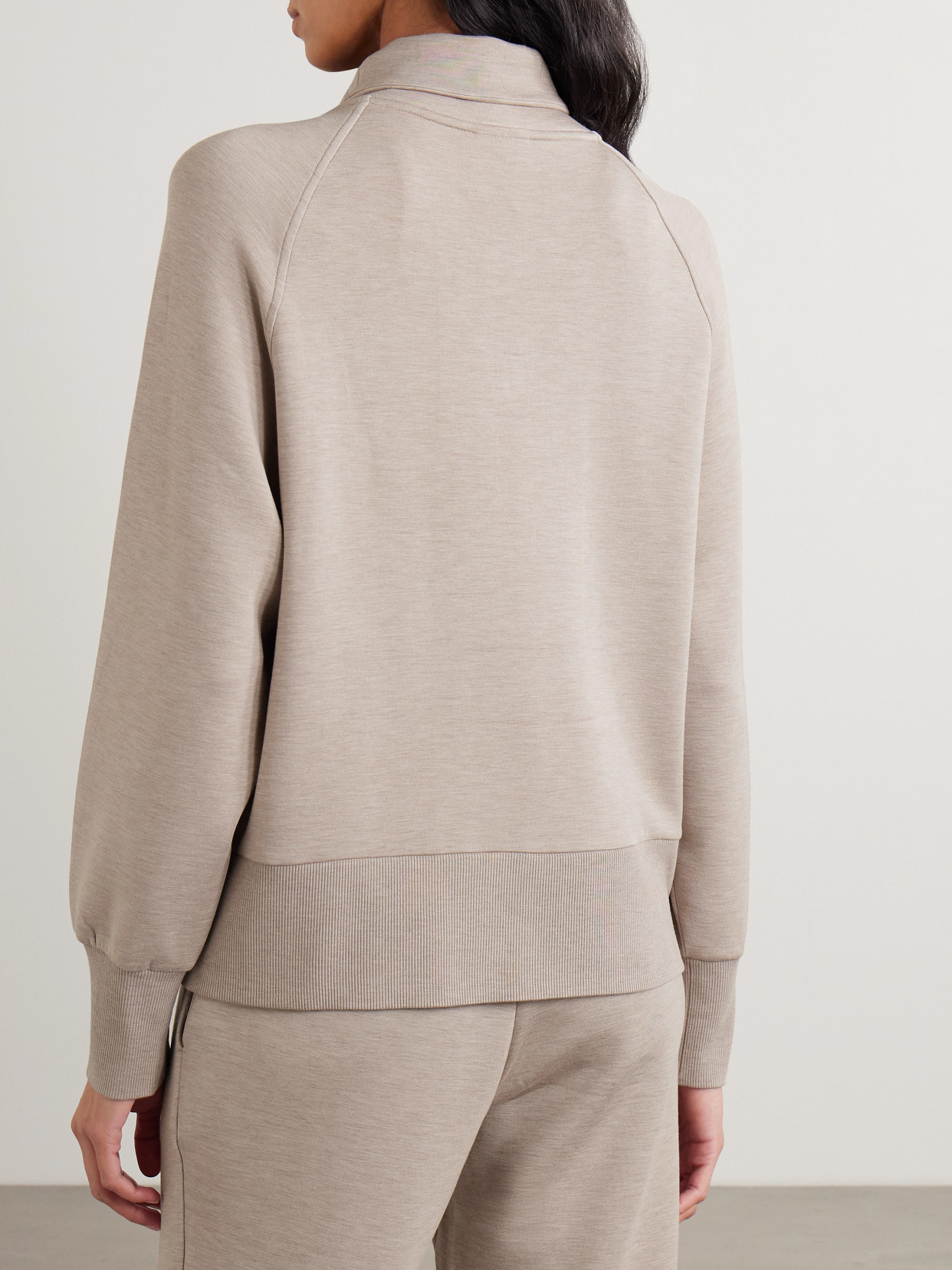 Varley Roxbury Satin-trimmed Doublesoft® Zip-up Sweatshirt In Neutral