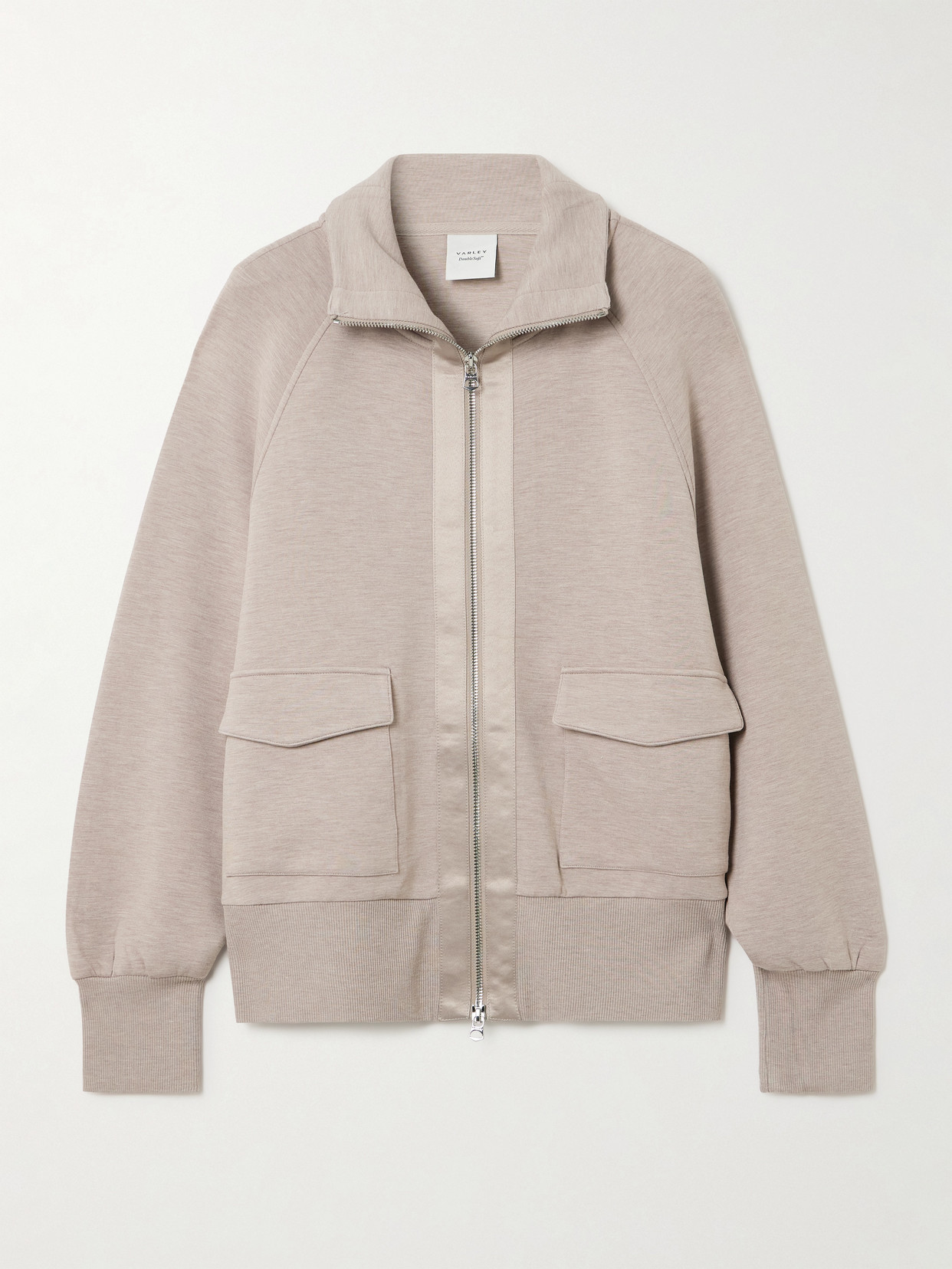 Varley Roxbury Satin-trimmed Doublesoft® Zip-up Sweatshirt In Gray