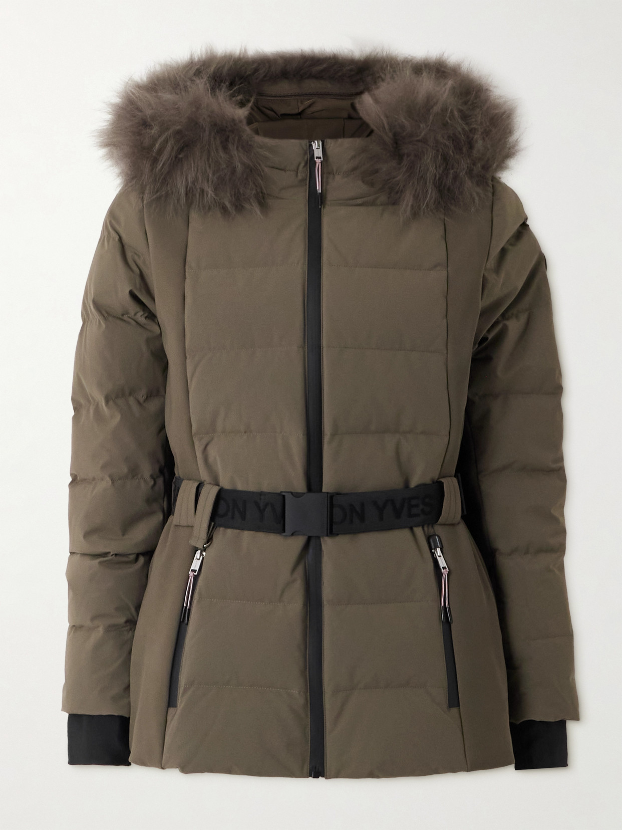 Yves Salomon Belted Shell Down Ski Jacket In Brown