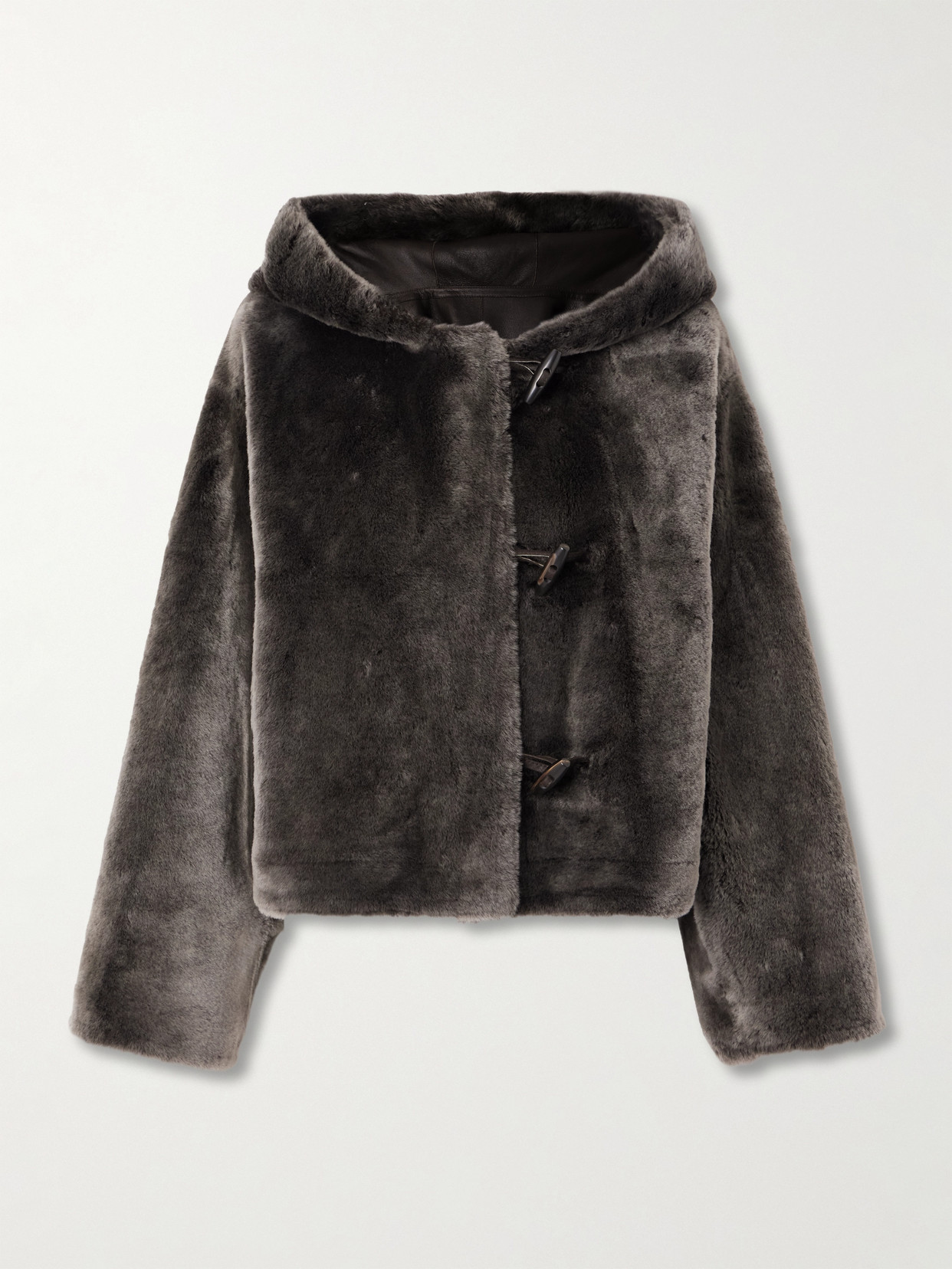 Yves Salomon Hooded Shearling Jacket In Gray