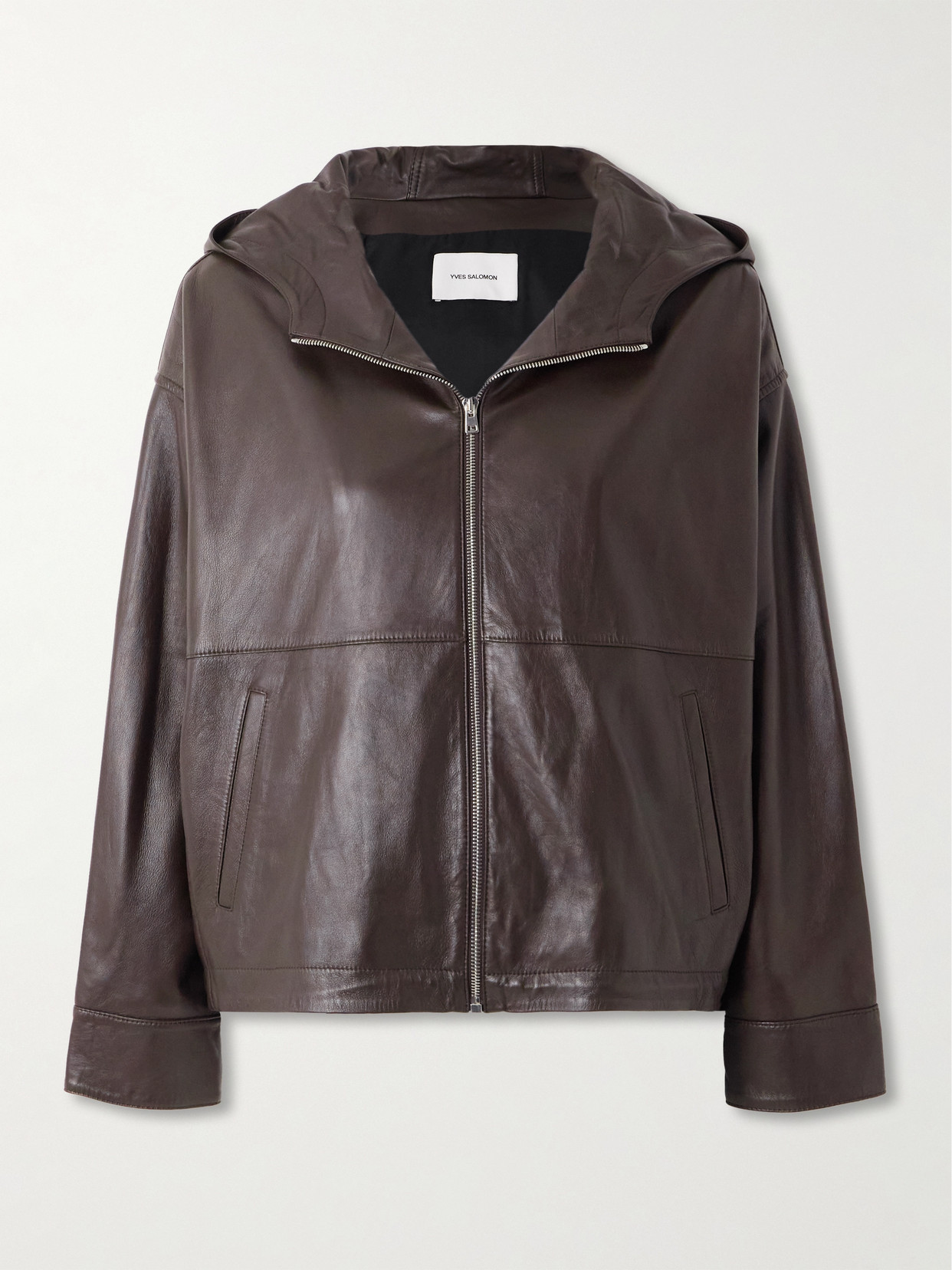 Yves Salomon Leather Hooded Jacket In Brown