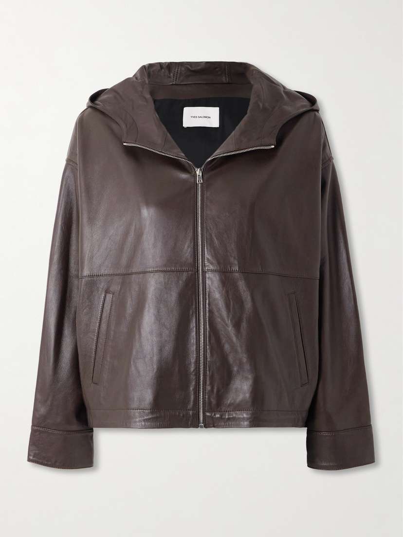 Yves Salomon Leather Hooded Jacket