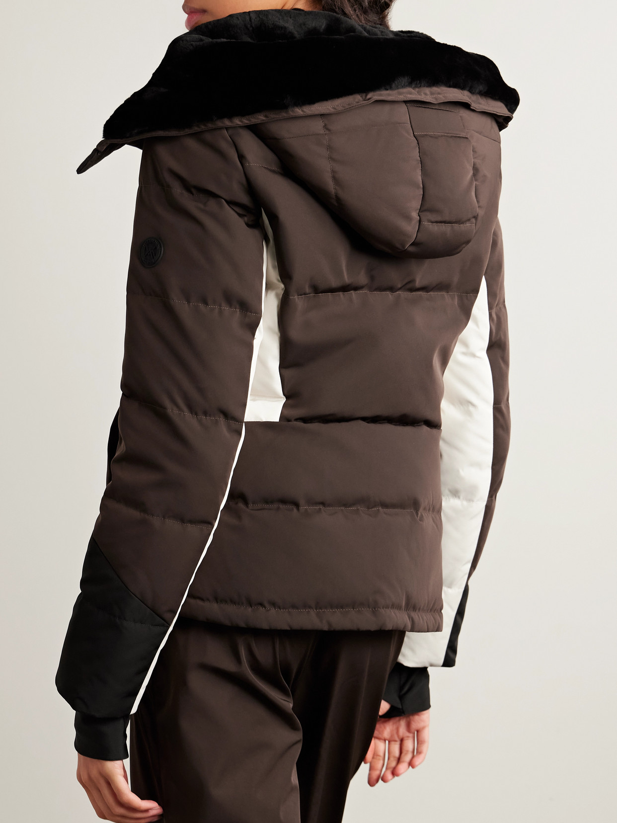 Yves Salomon Shearling-trimmed Color-block Padded Shell Ski Jacket In Brown
