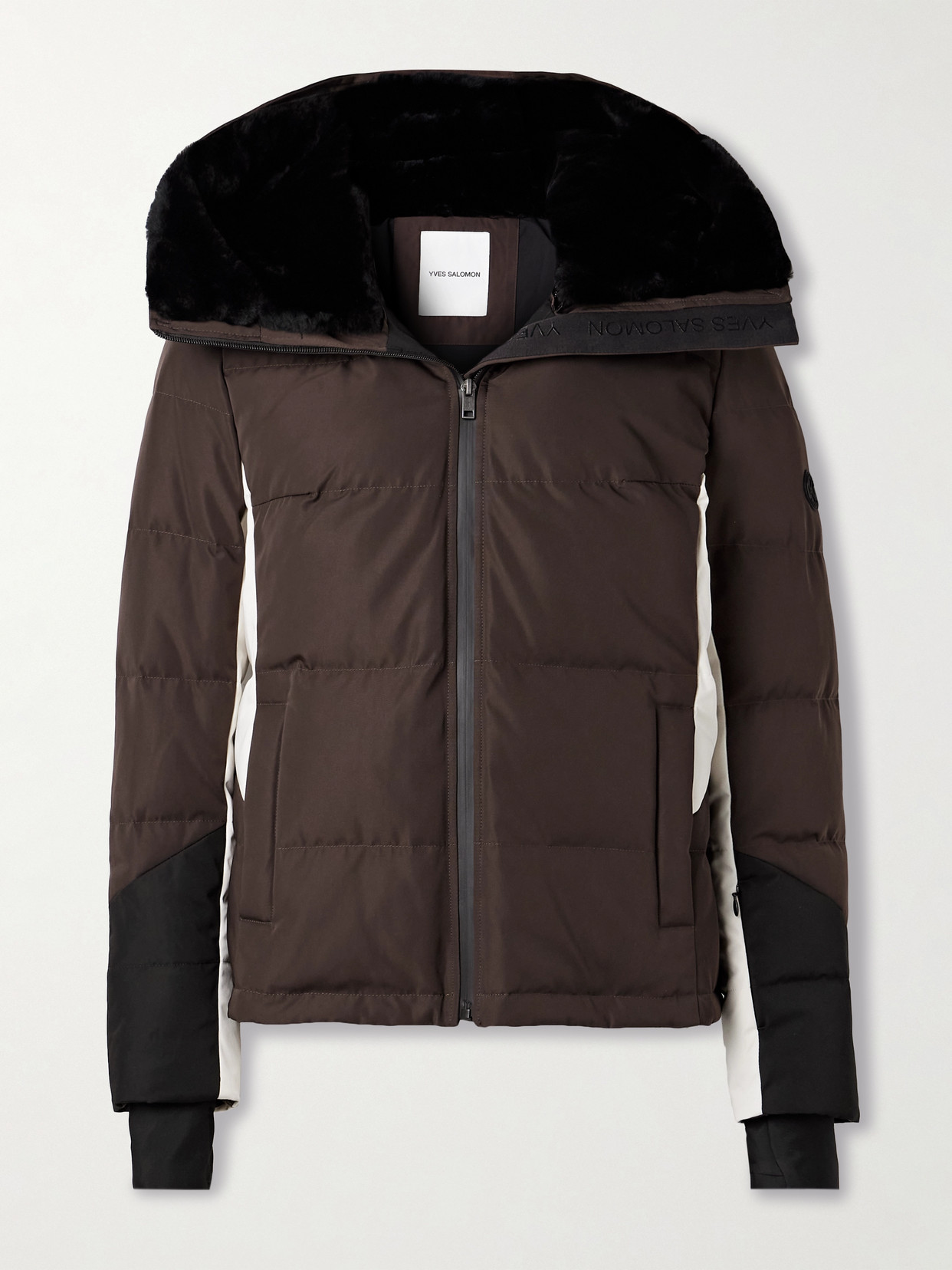 Yves Salomon Shearling-trimmed Color-block Padded Shell Ski Jacket In Brown