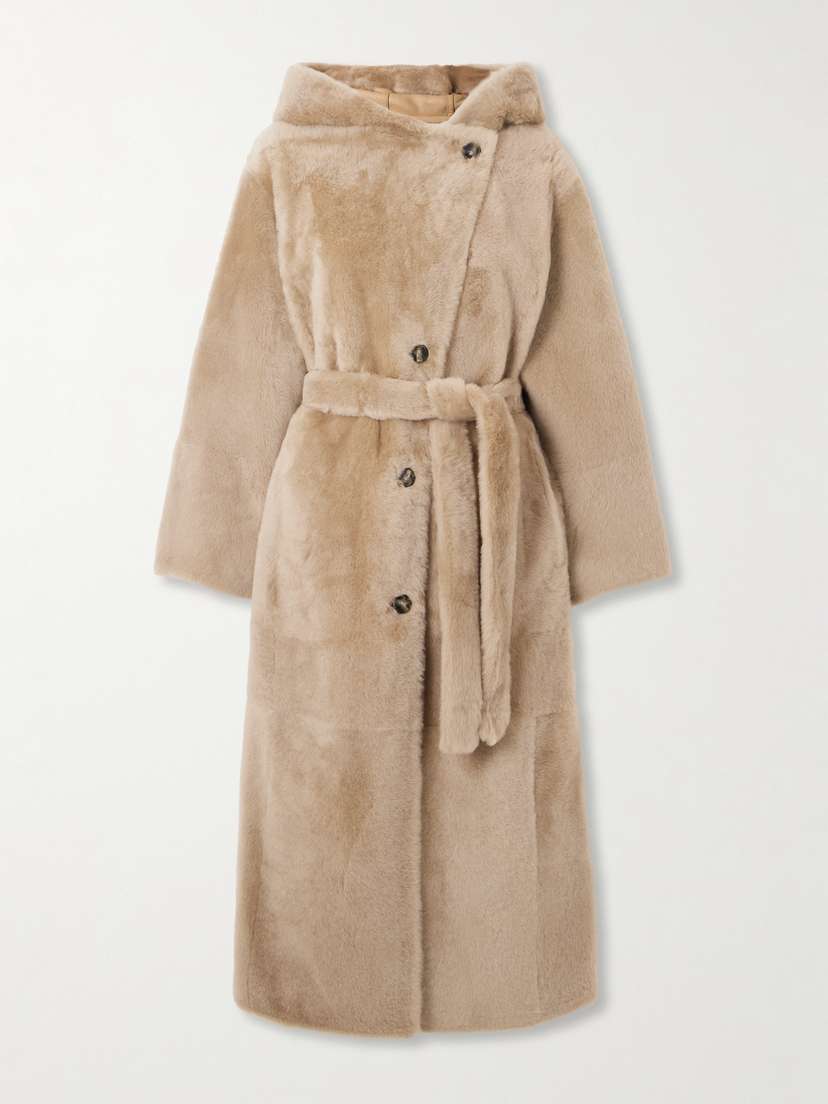 Yves Salomon Hooded Belted Shearling Coat