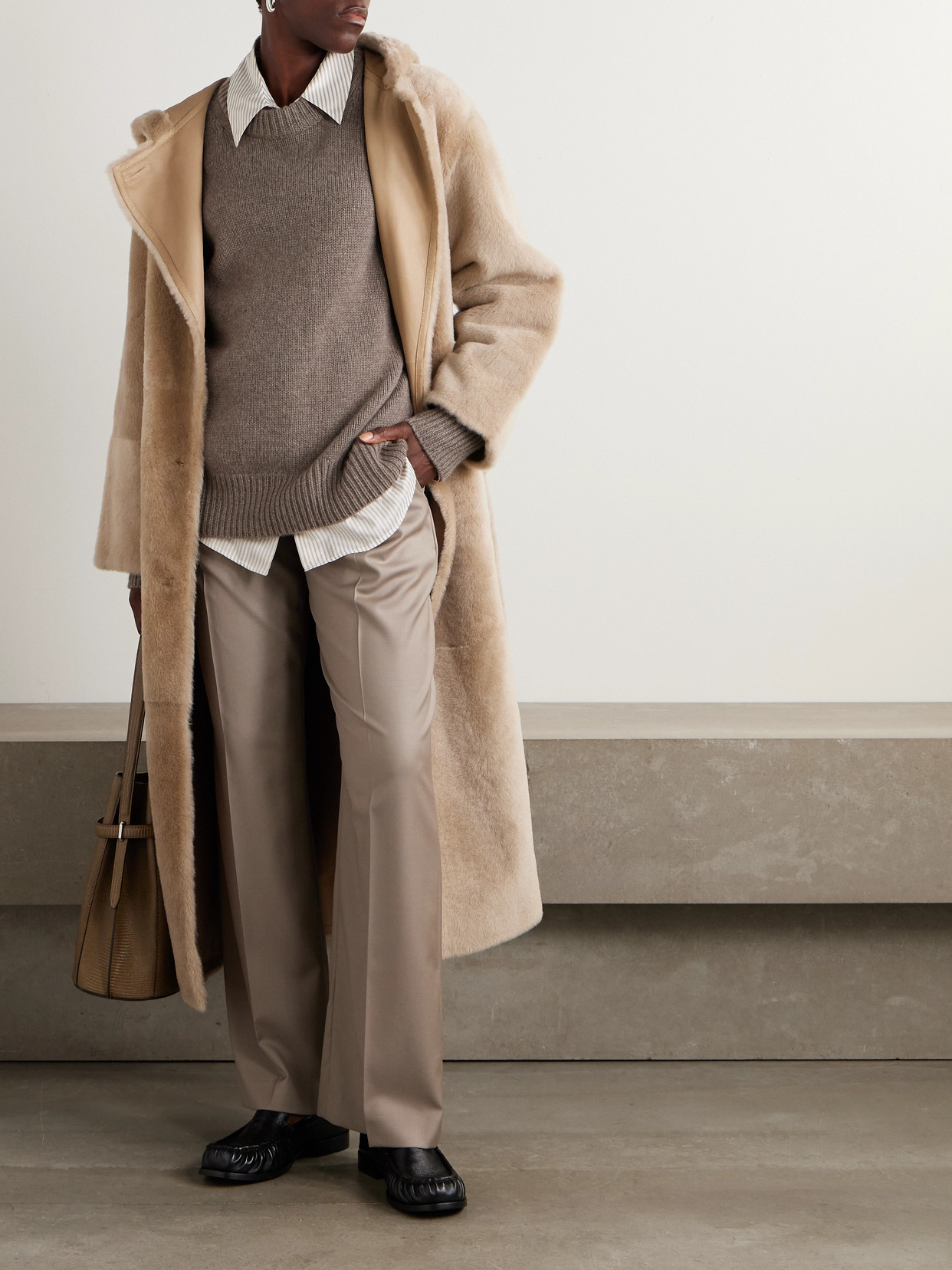 Hooded Belted Shearling Coat