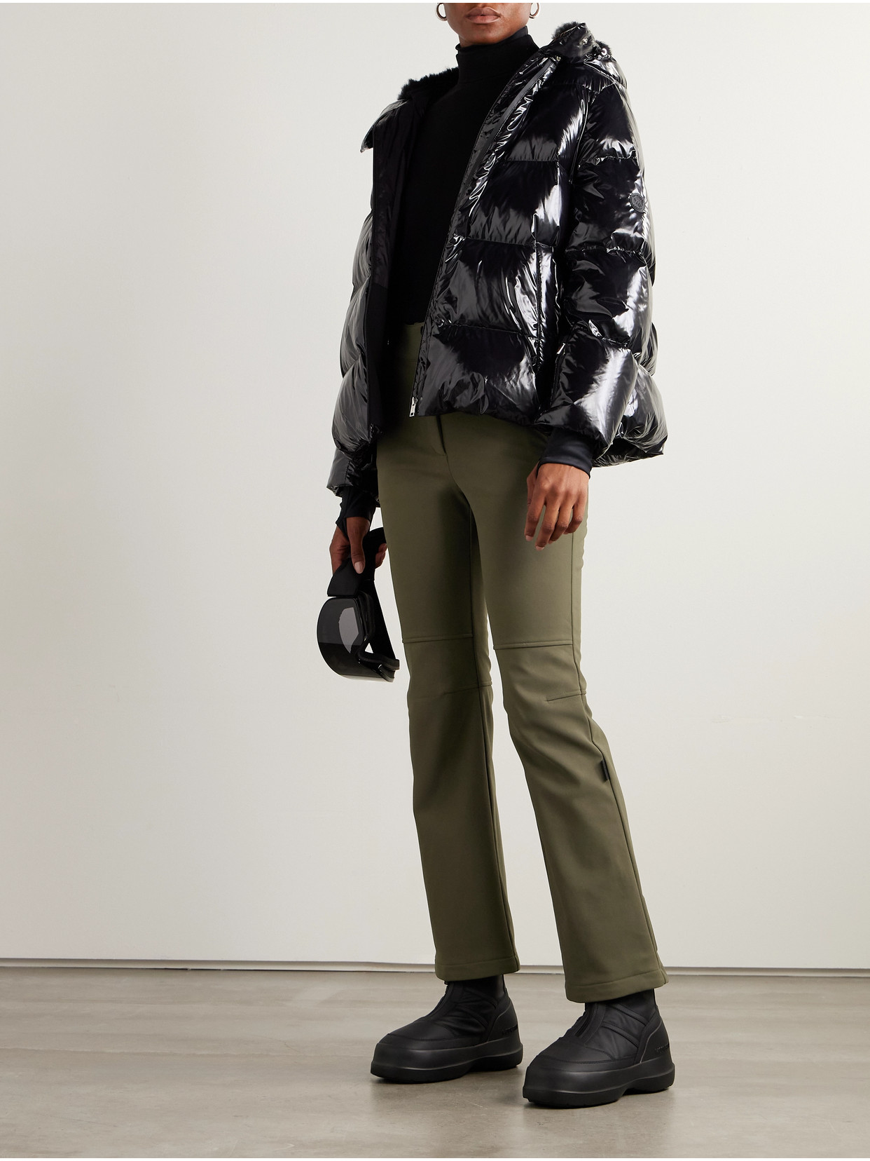 Yves Salomon Shell Flared Ski Pants In Brown