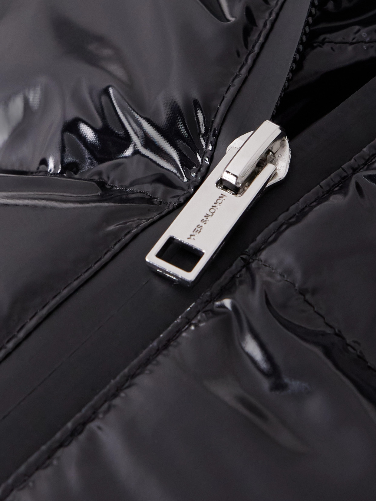 Shearling-Trimmed Glossed-Shell Down Ski Jacket