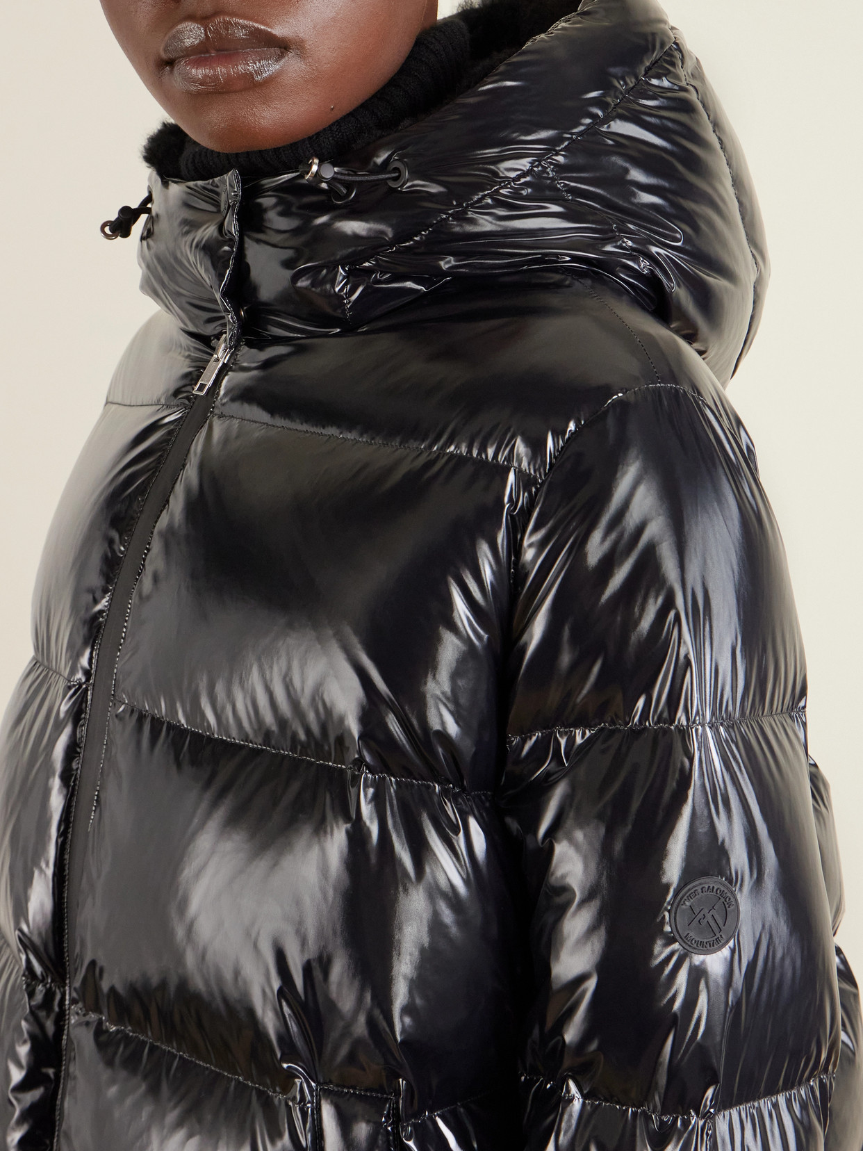 Shearling-Trimmed Glossed-Shell Down Ski Jacket