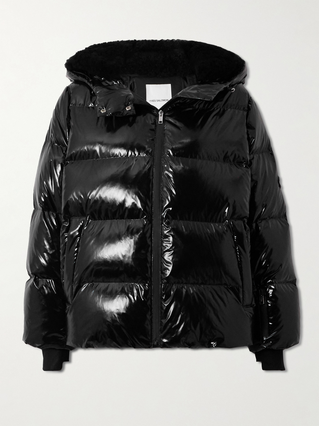 Yves Salomon Shearling-trimmed Glossed-shell Down Ski Jacket In Black