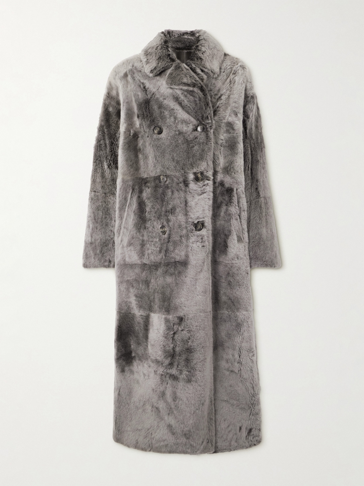Yves Salomon Double-breasted Shearling Coat In Gray