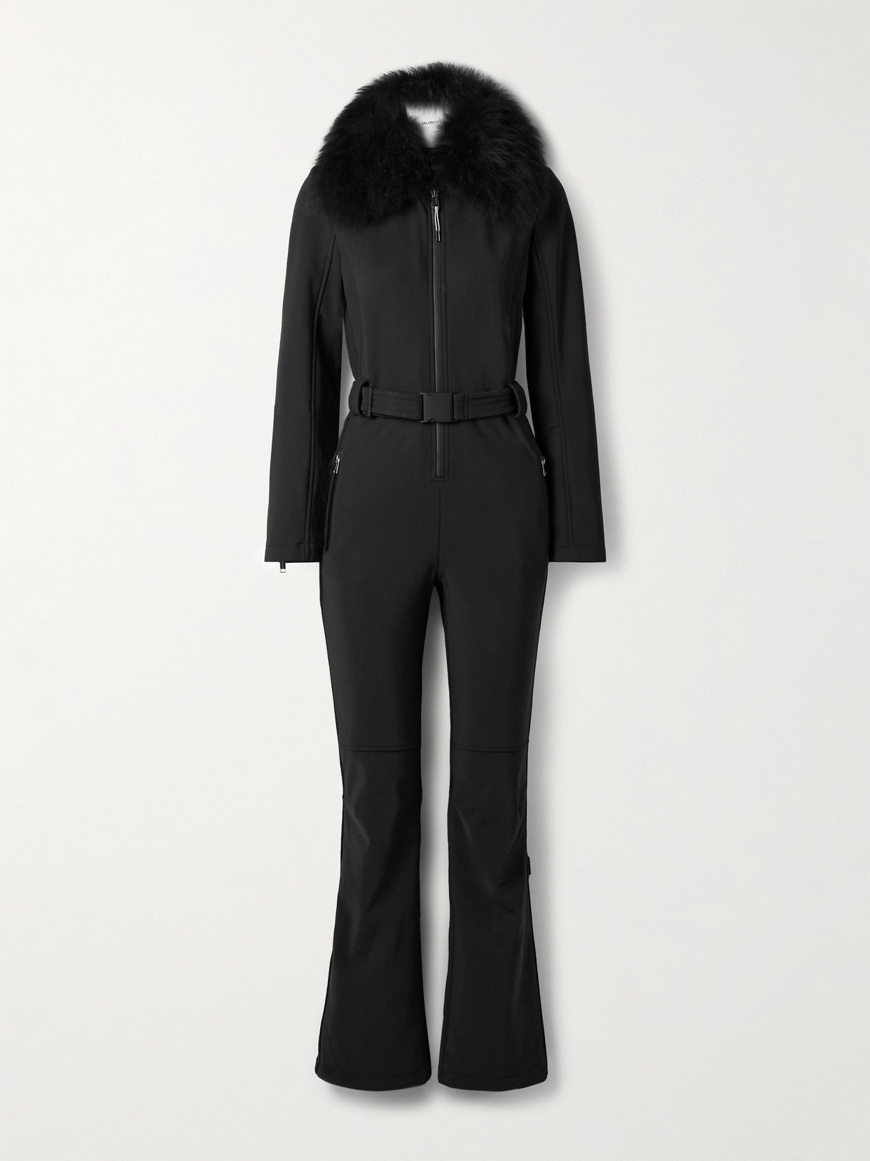 Yves Salomon Belted Shearling-trimmed Ski Suit In Black