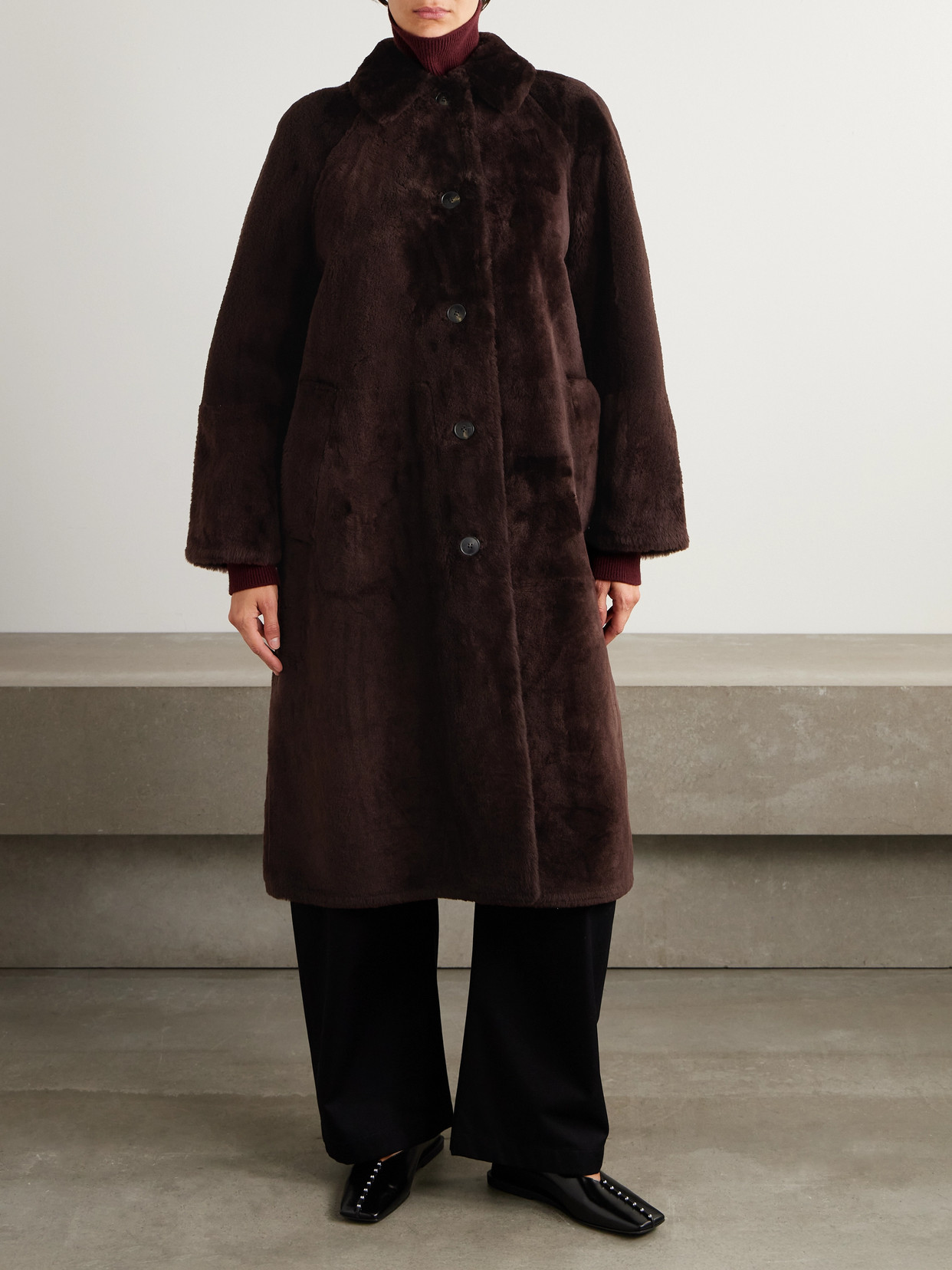 Yves Salomon Shearling Coat In Burgundy