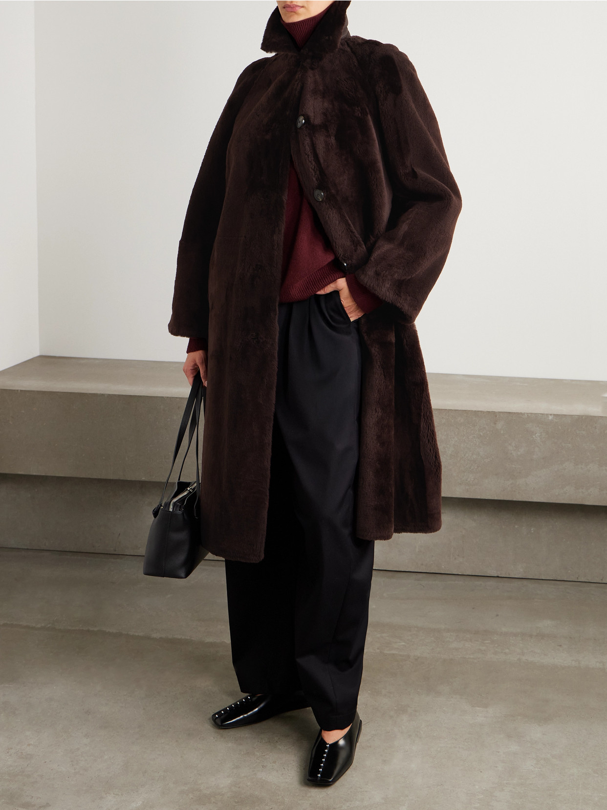 Yves Salomon Shearling Coat In Burgundy